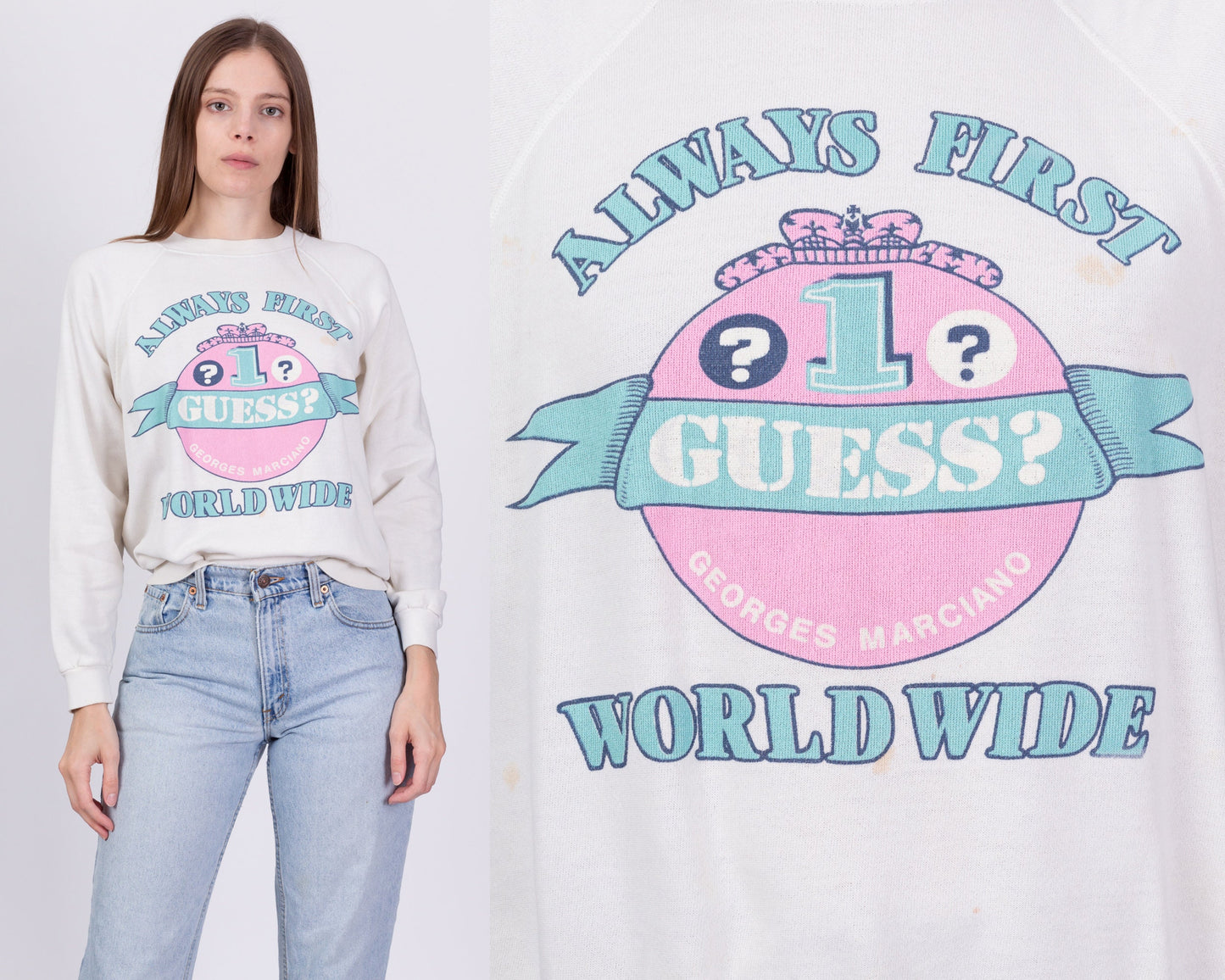 80s Guess Worldwide Sweatshirt - Men's Small, Women's Medium 
