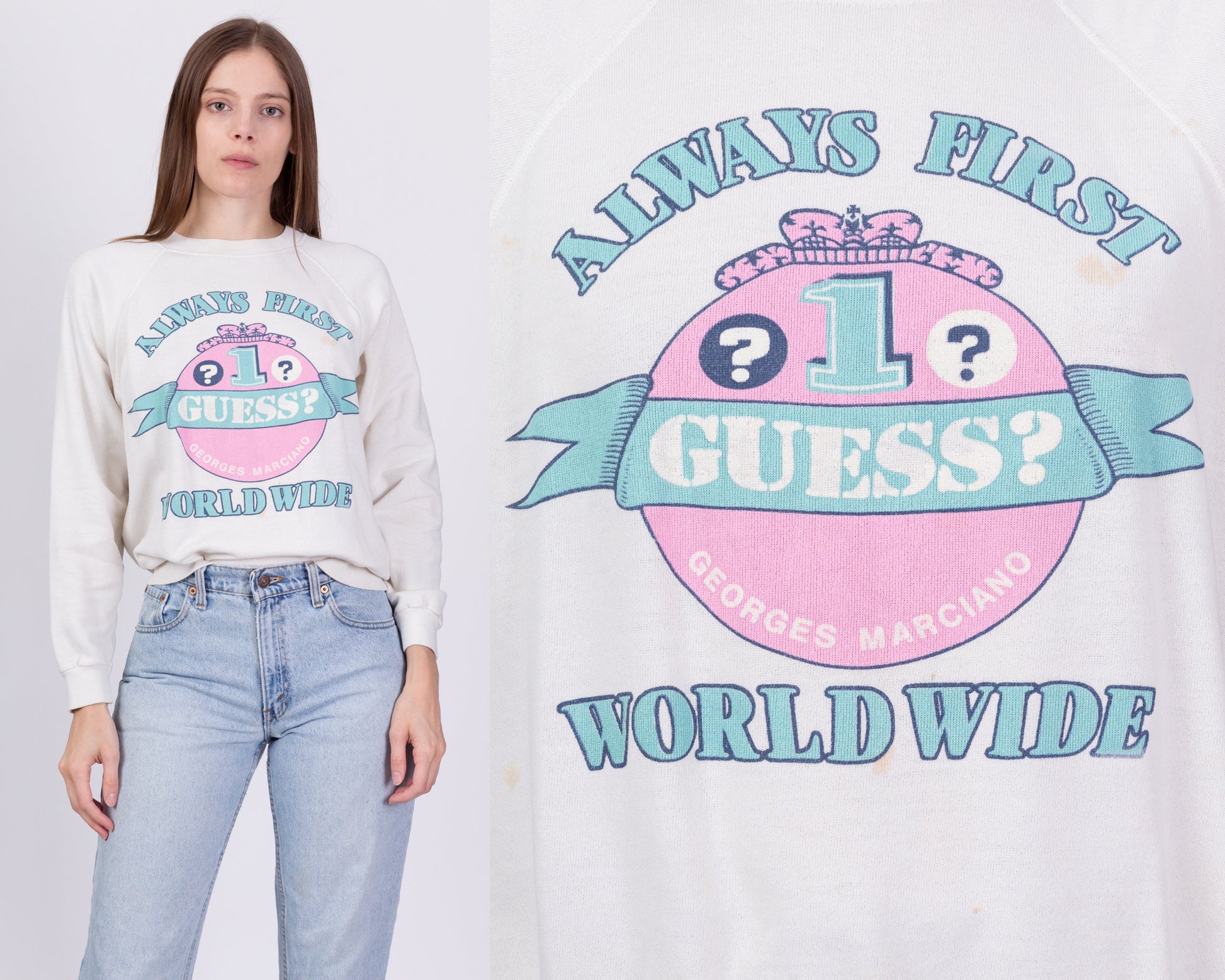 80s Guess Worldwide Sweatshirt - Men's Small, Women's Medium 