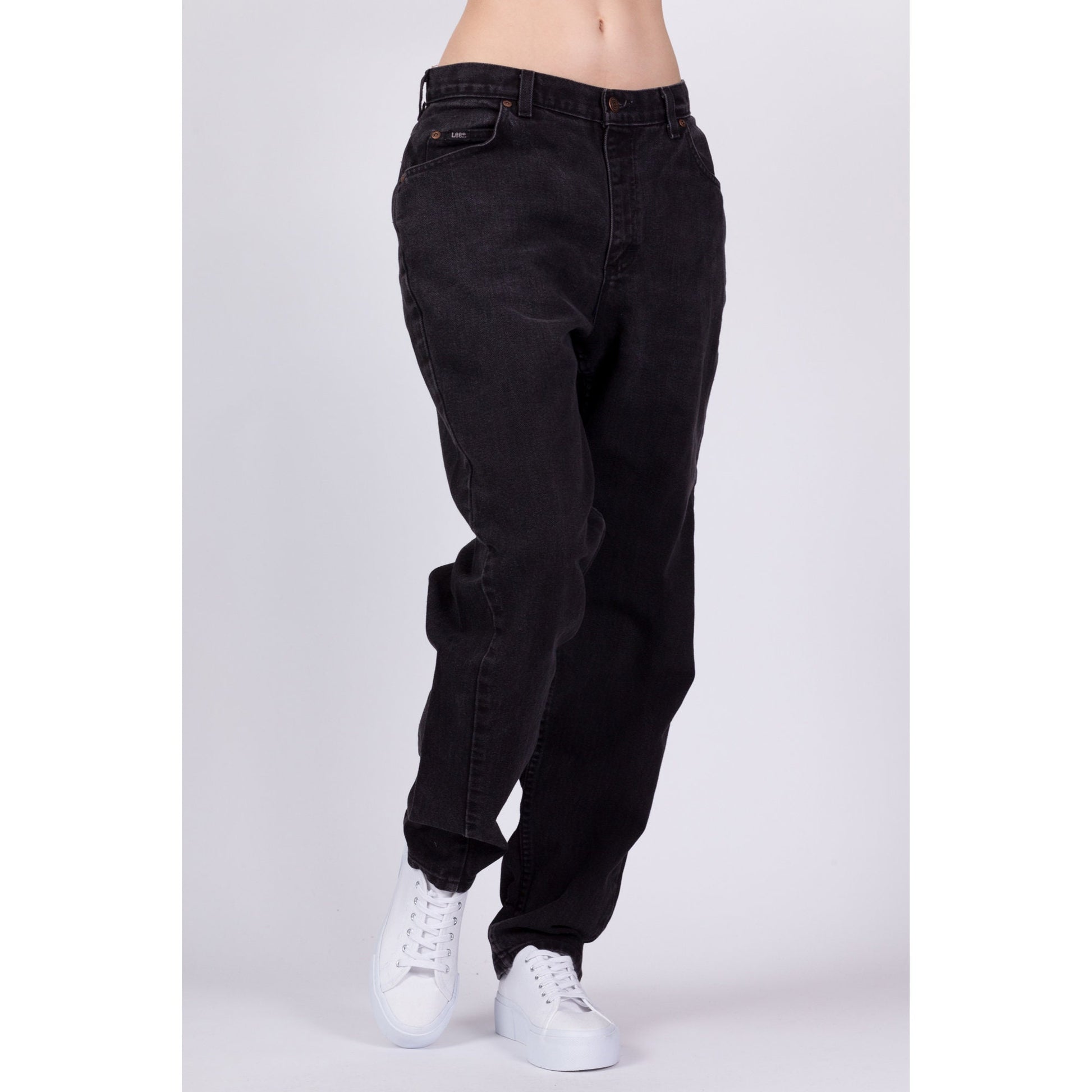 90s Lee Black High Waist Mom Jeans - Medium to Large, 30.5" 