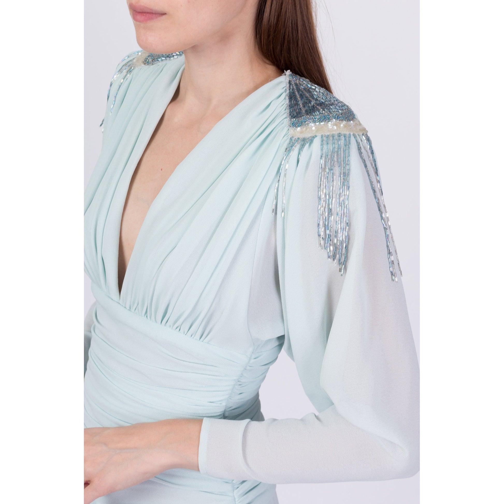 Vintage 80s Casadei Beaded Cocktail Dress - Extra Small 