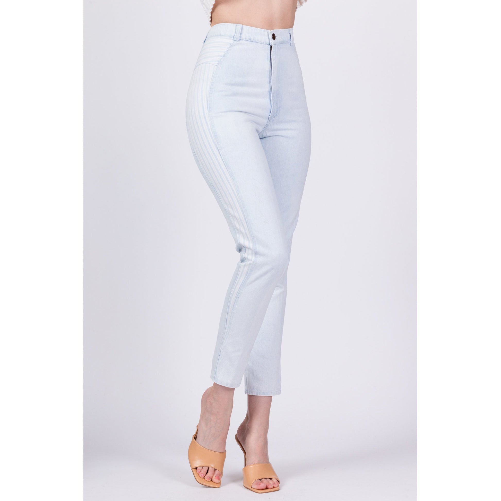 80s High Waist Striped Skinny Jeans - Extra Small, 25" 