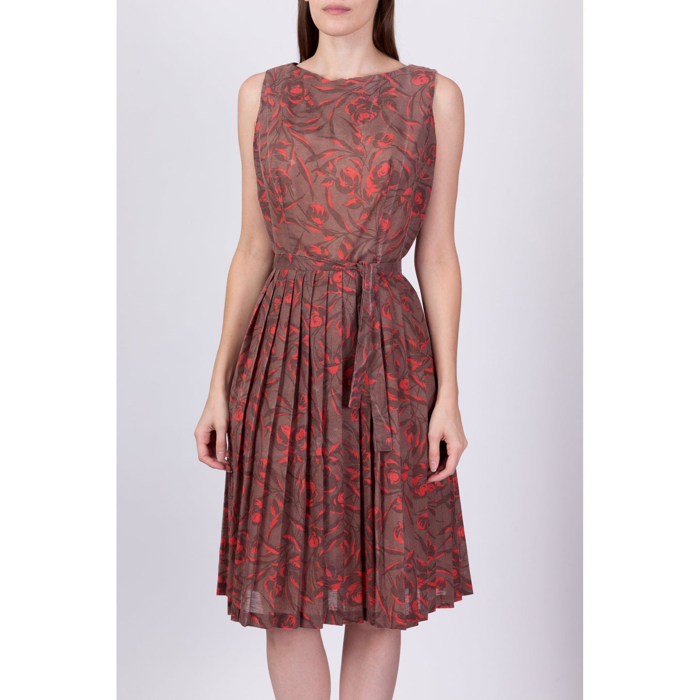50s 60s Floral Fit & Flare Midi Dress - Small 