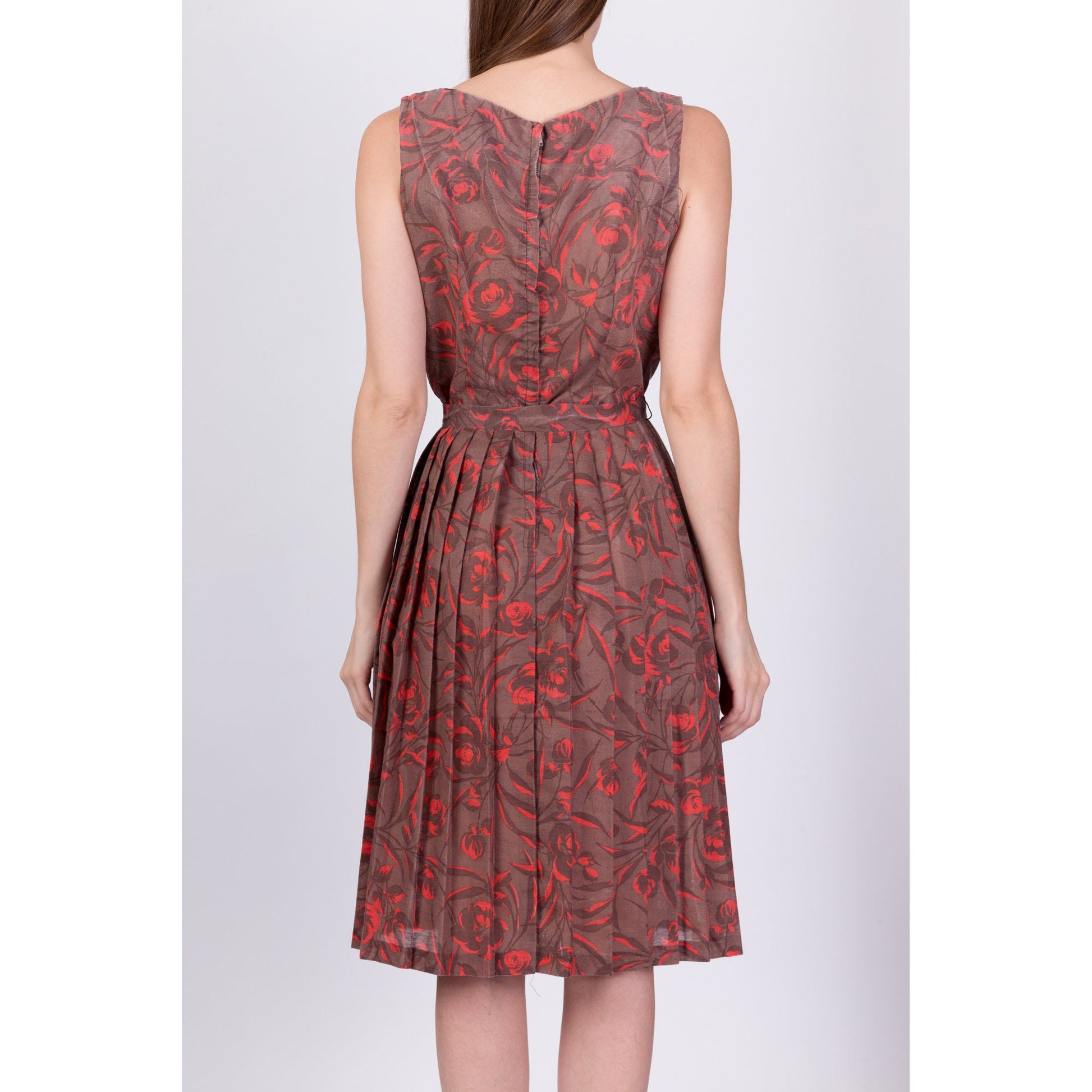 50s 60s Floral Fit & Flare Midi Dress - Small 