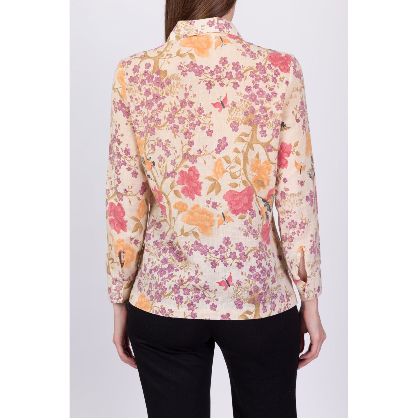 70s Butterfly Floral Button Up Shirt - Medium 