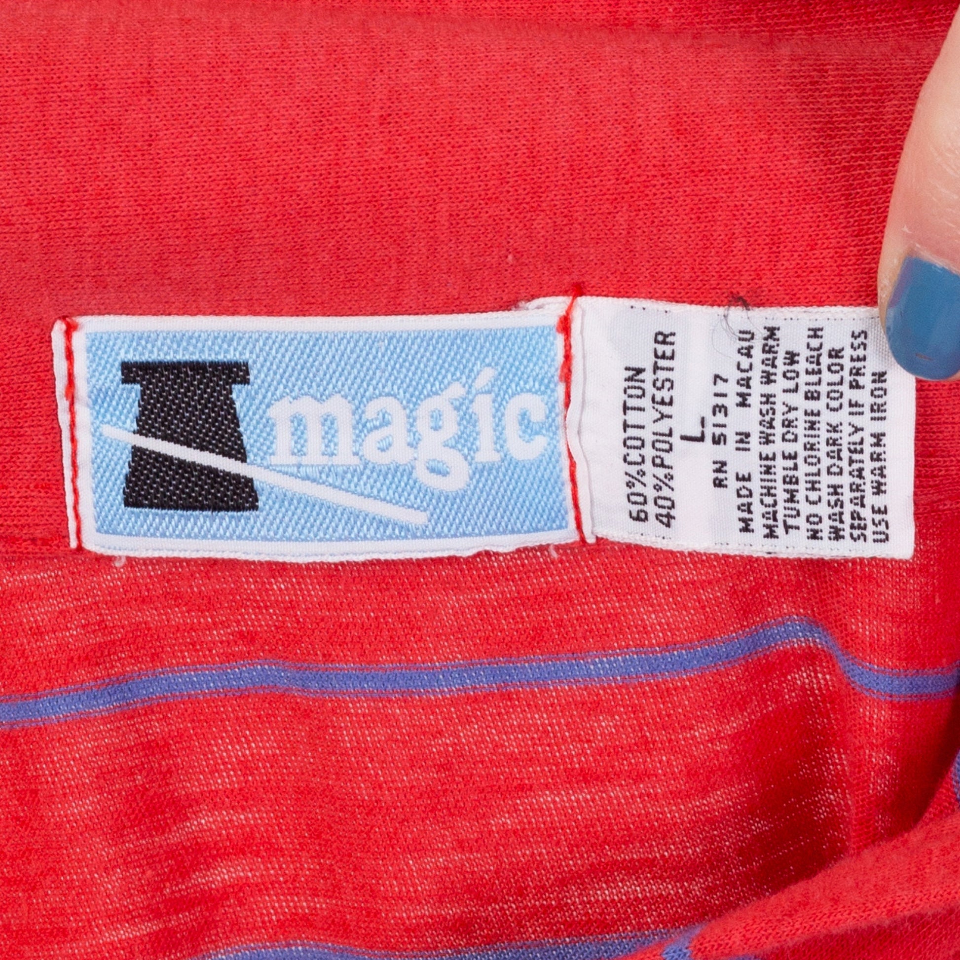 80s Red Striped Polo Shirt - Small 