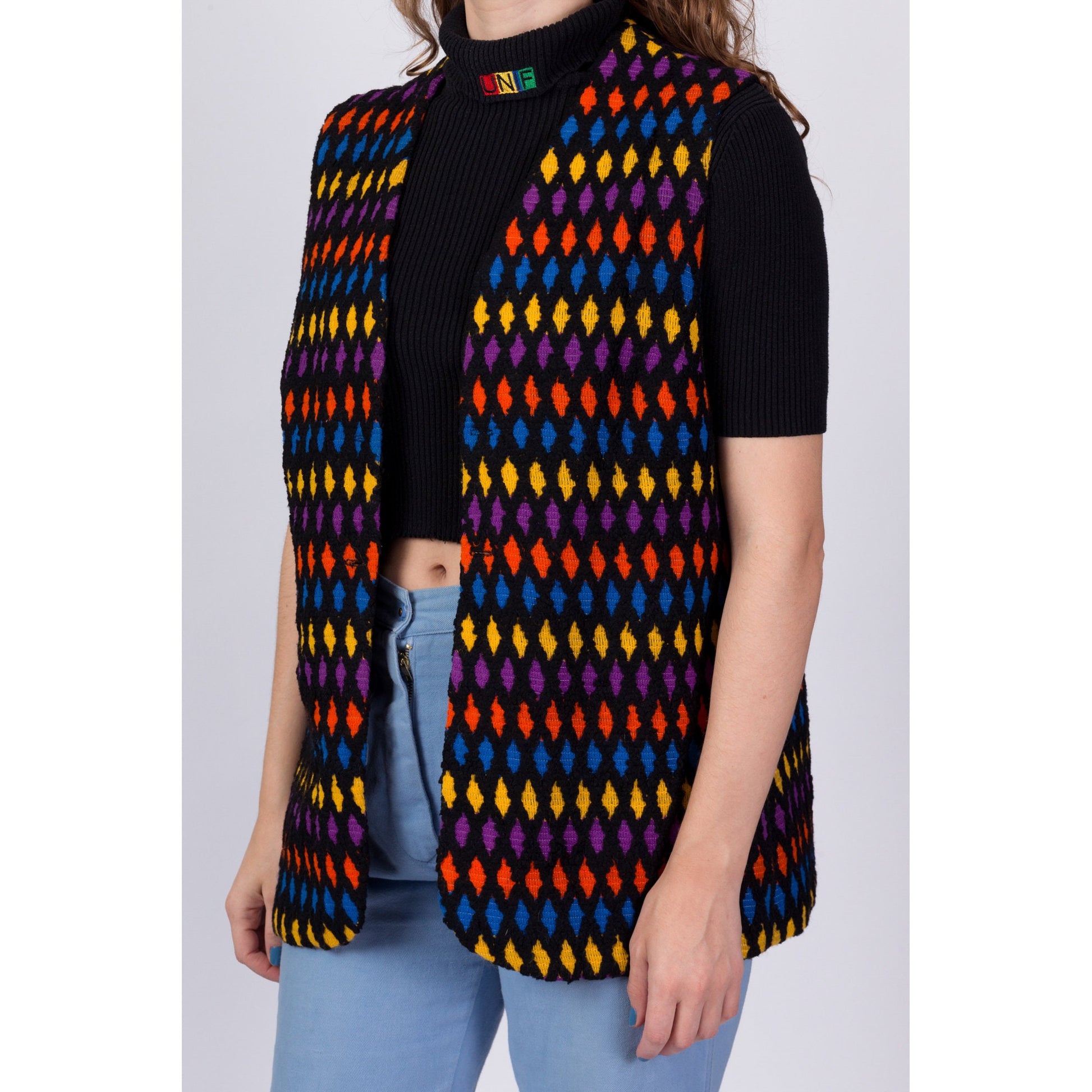 70s Diamond Knit Hippie Vest - Extra Large 