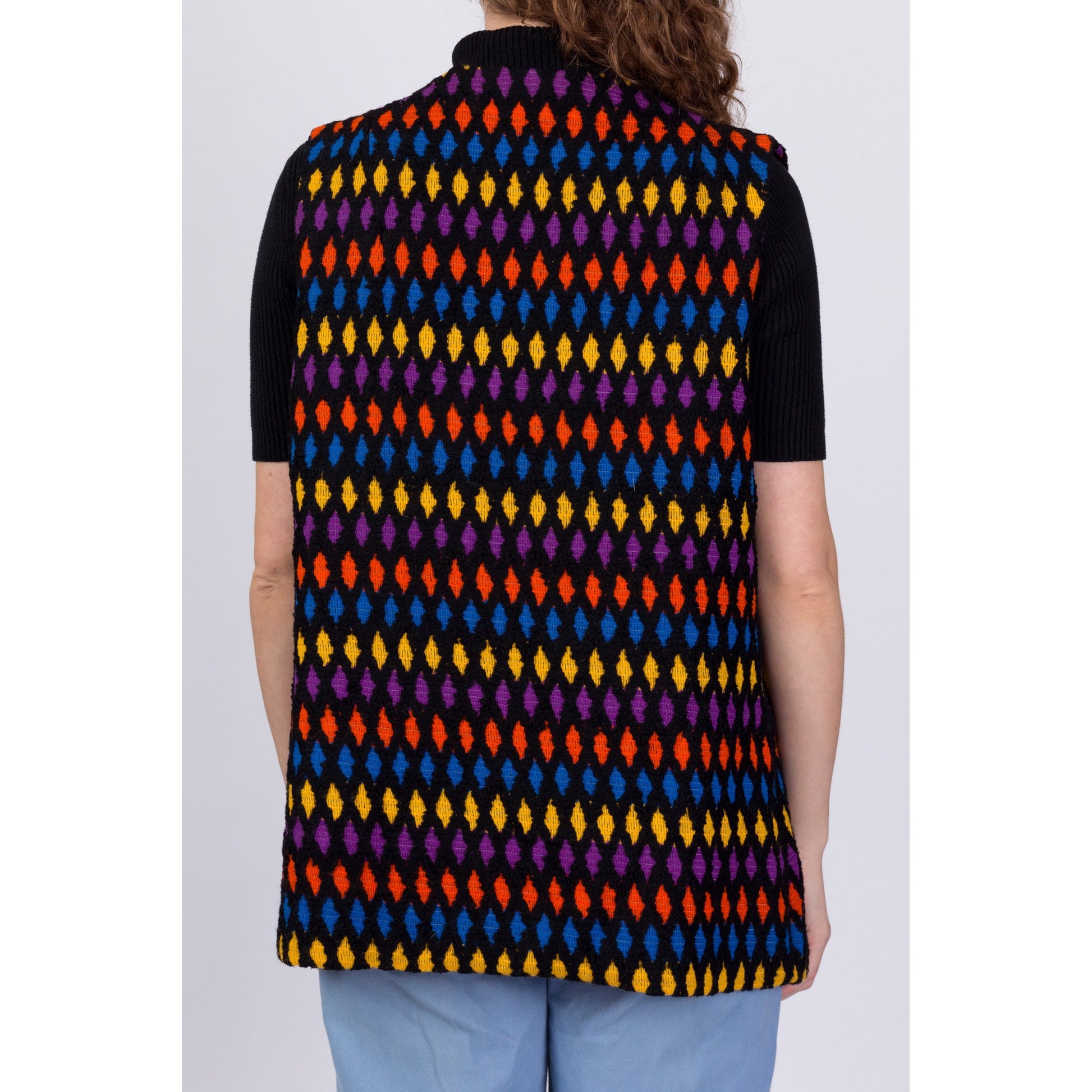 70s Diamond Knit Hippie Vest - Extra Large 