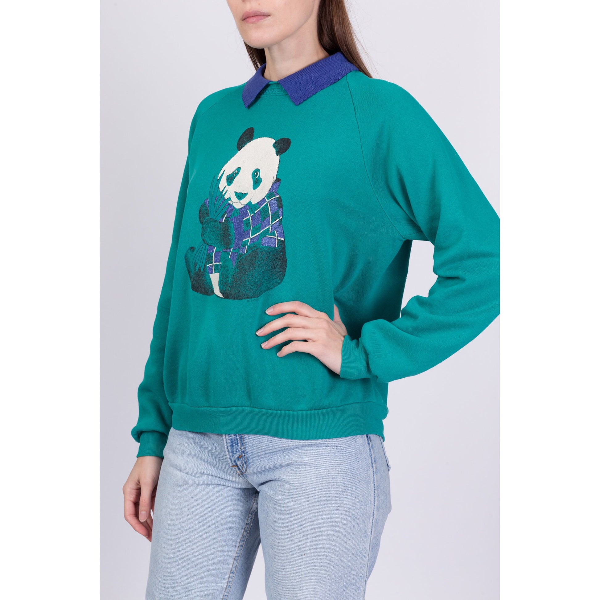 90s Panda Collared Sweatshirt - Large 