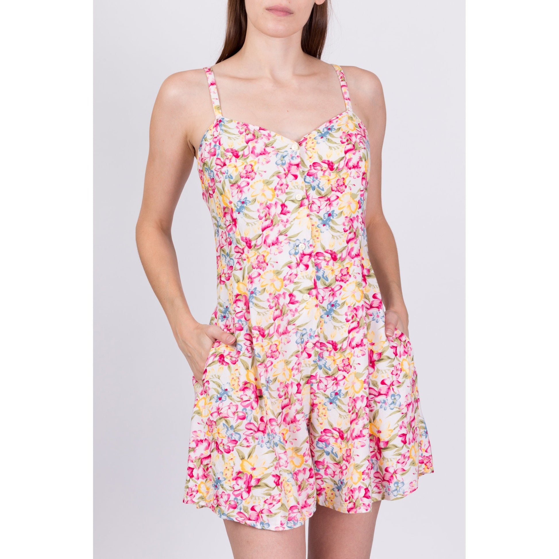 90s Grunge Pink Floral Romper - Petite Medium 