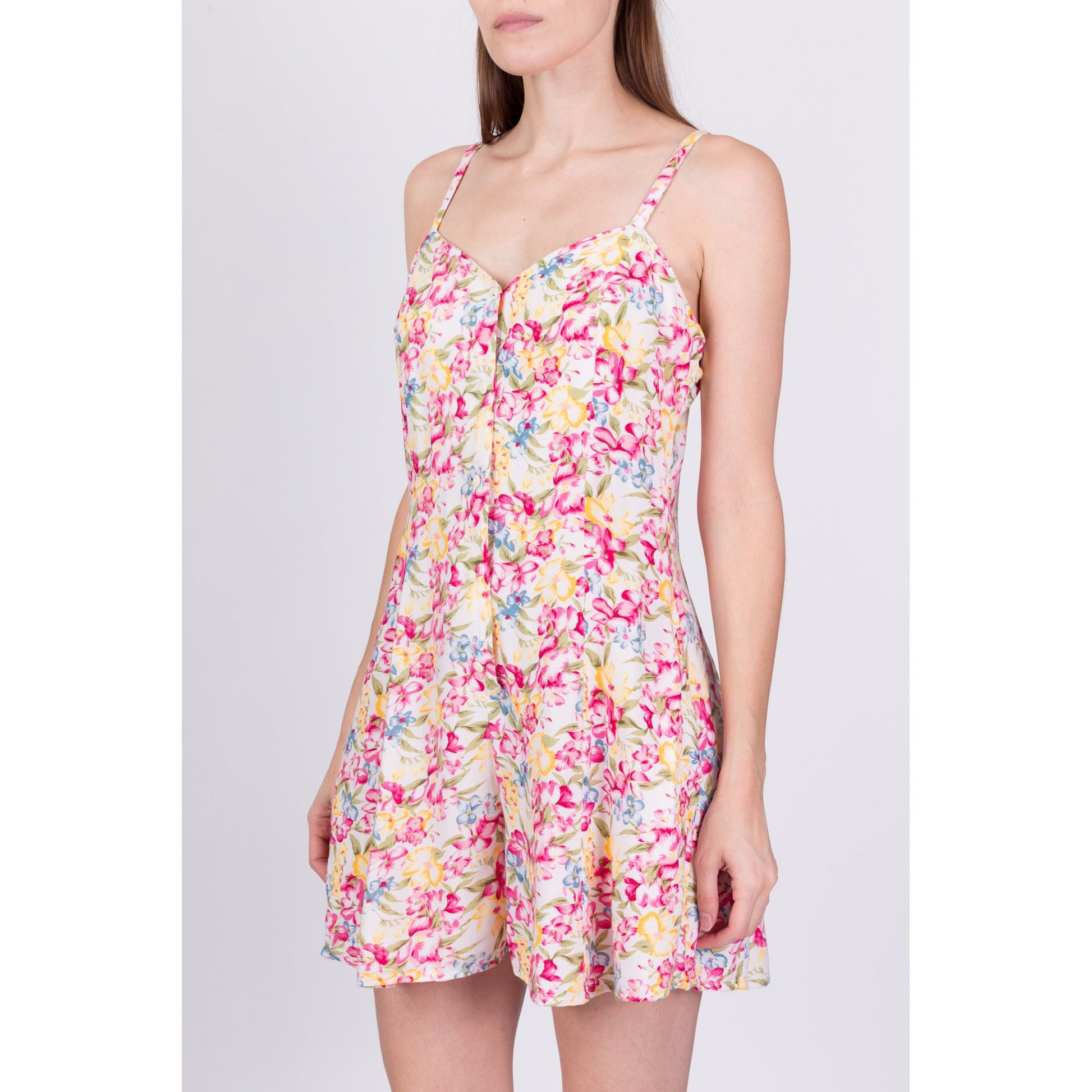 90s Grunge Pink Floral Romper - Petite Medium 