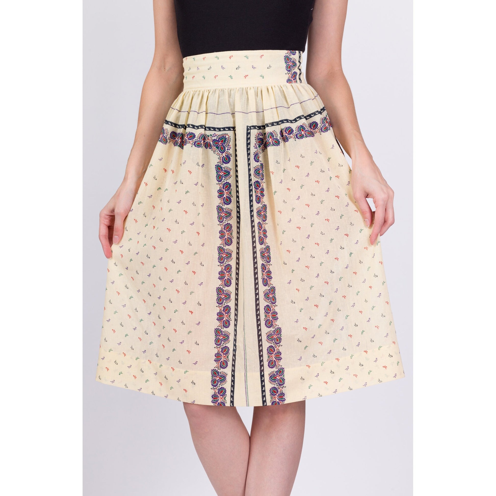 60s 70s Boho Sheer Floral Skirt - Medium, 28" 