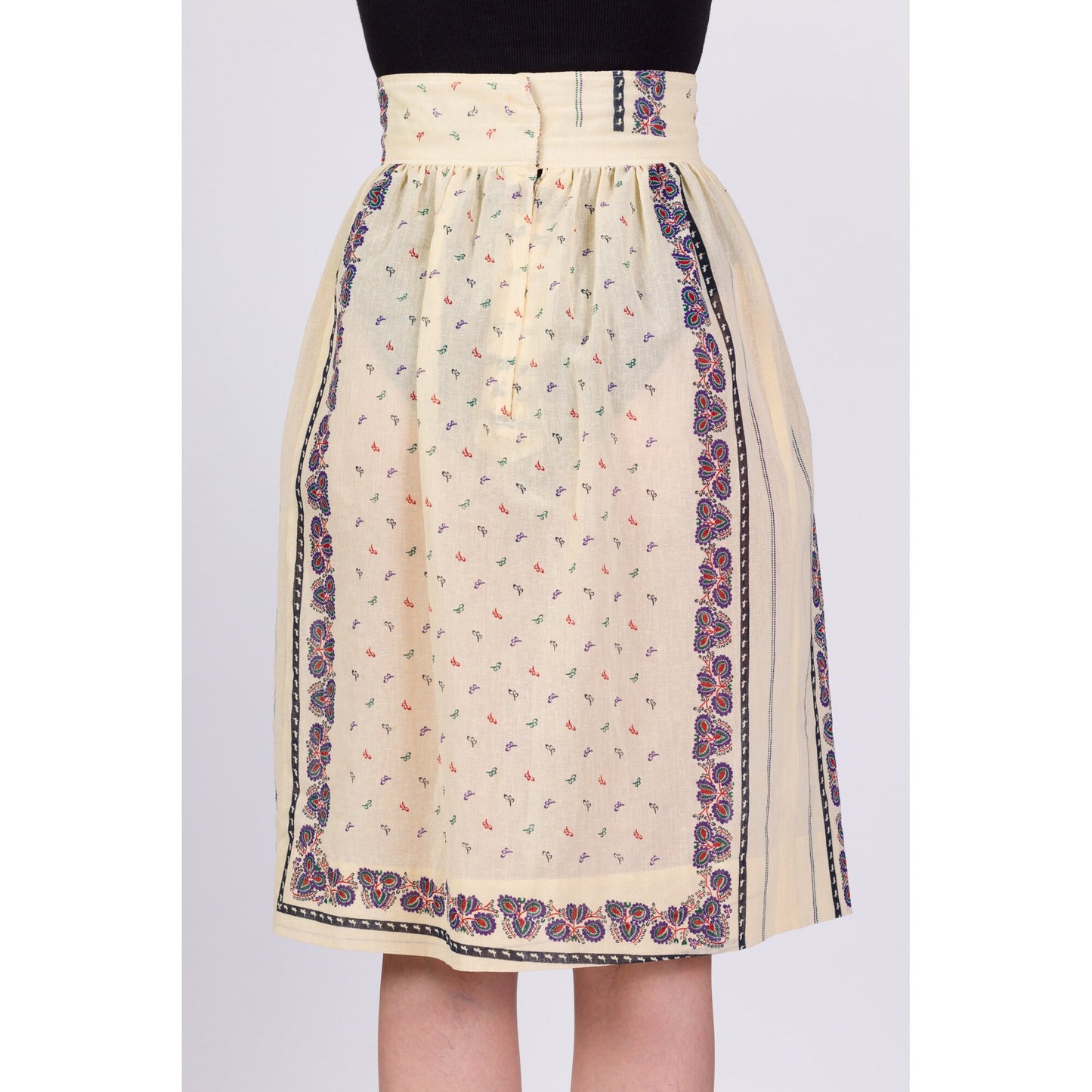 60s 70s Boho Sheer Floral Skirt - Medium, 28" 