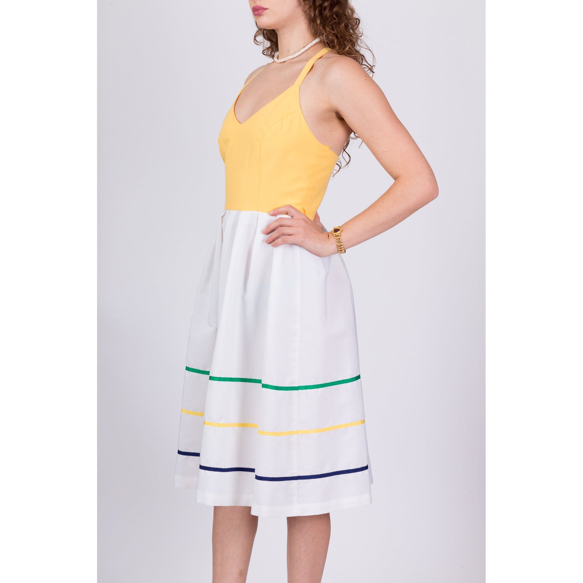 70s Yellow Cross Back Sundress - Small 