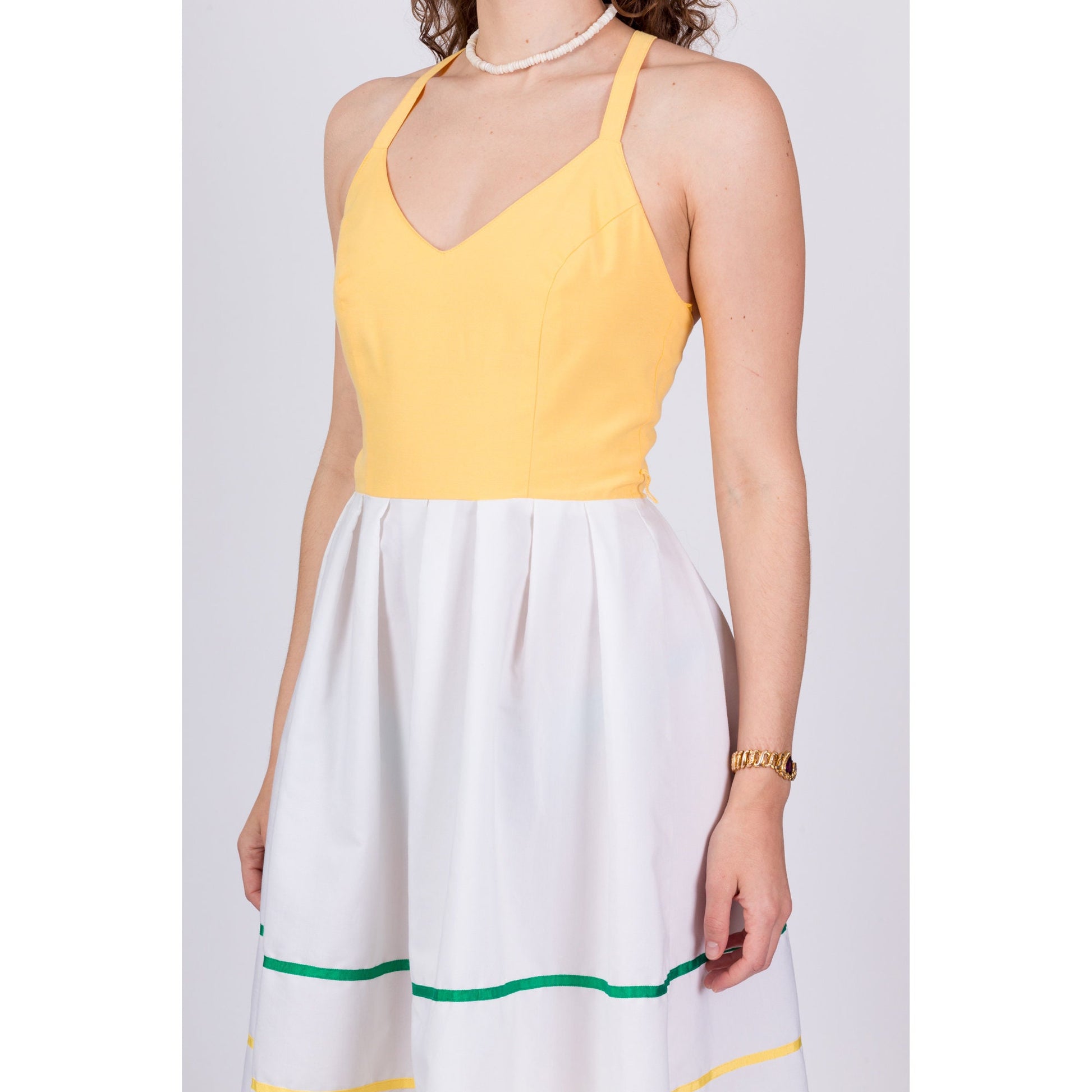 70s Yellow Cross Back Sundress - Small 
