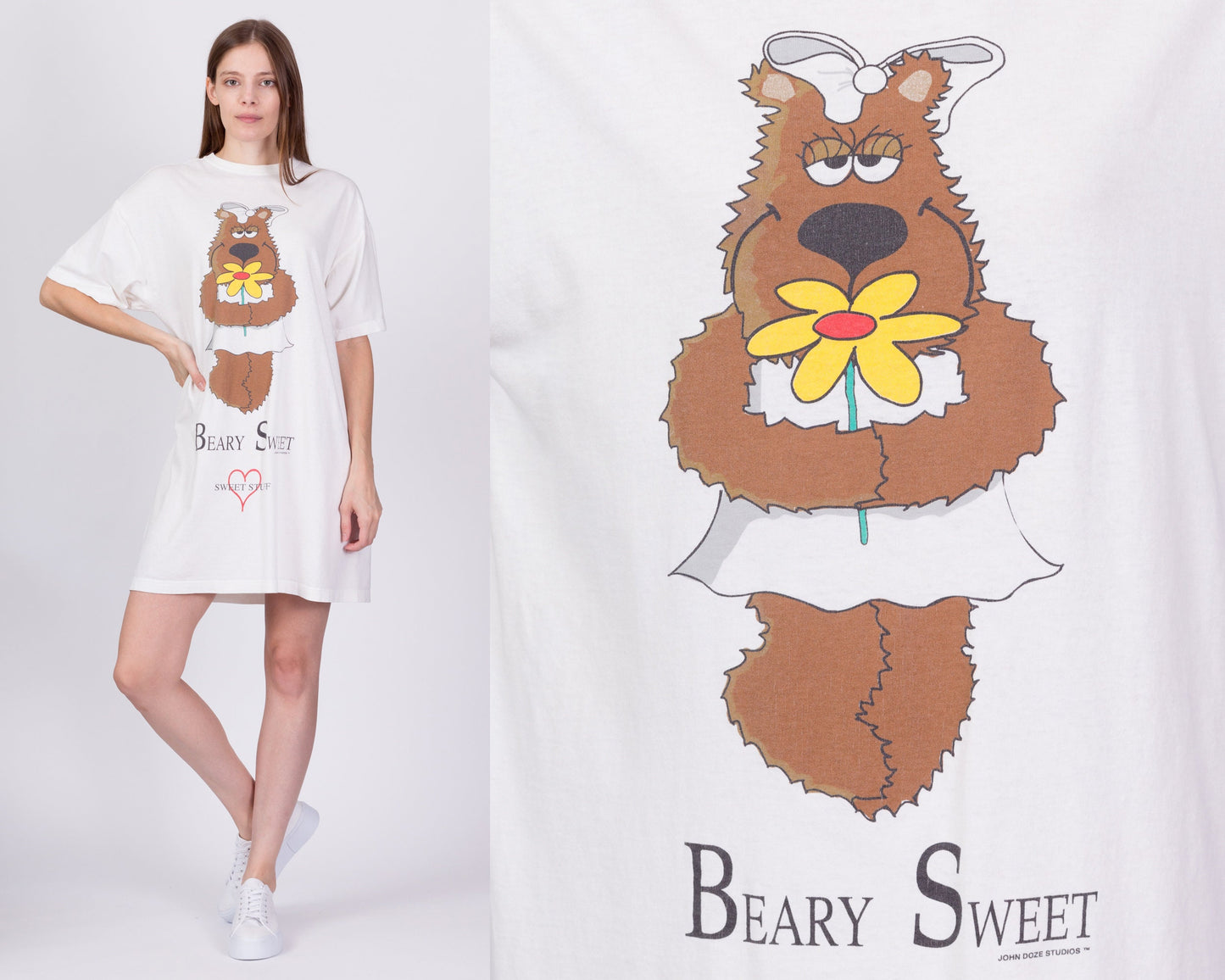 90s "Beary Sweet" Pajama Mini Dress - One Size 