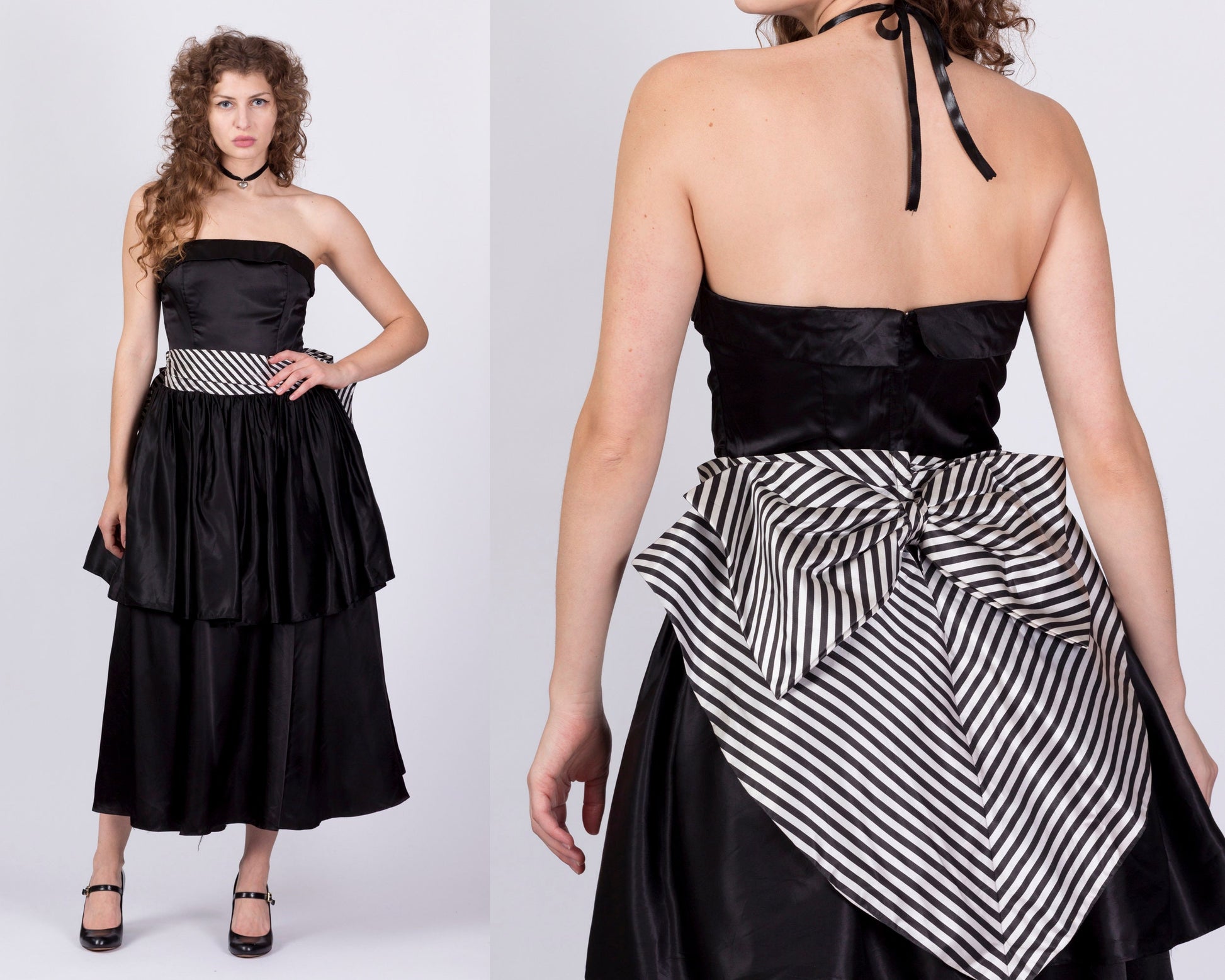 Vintage Gunne Sax Strapless Striped Satin Party Dress - Medium 