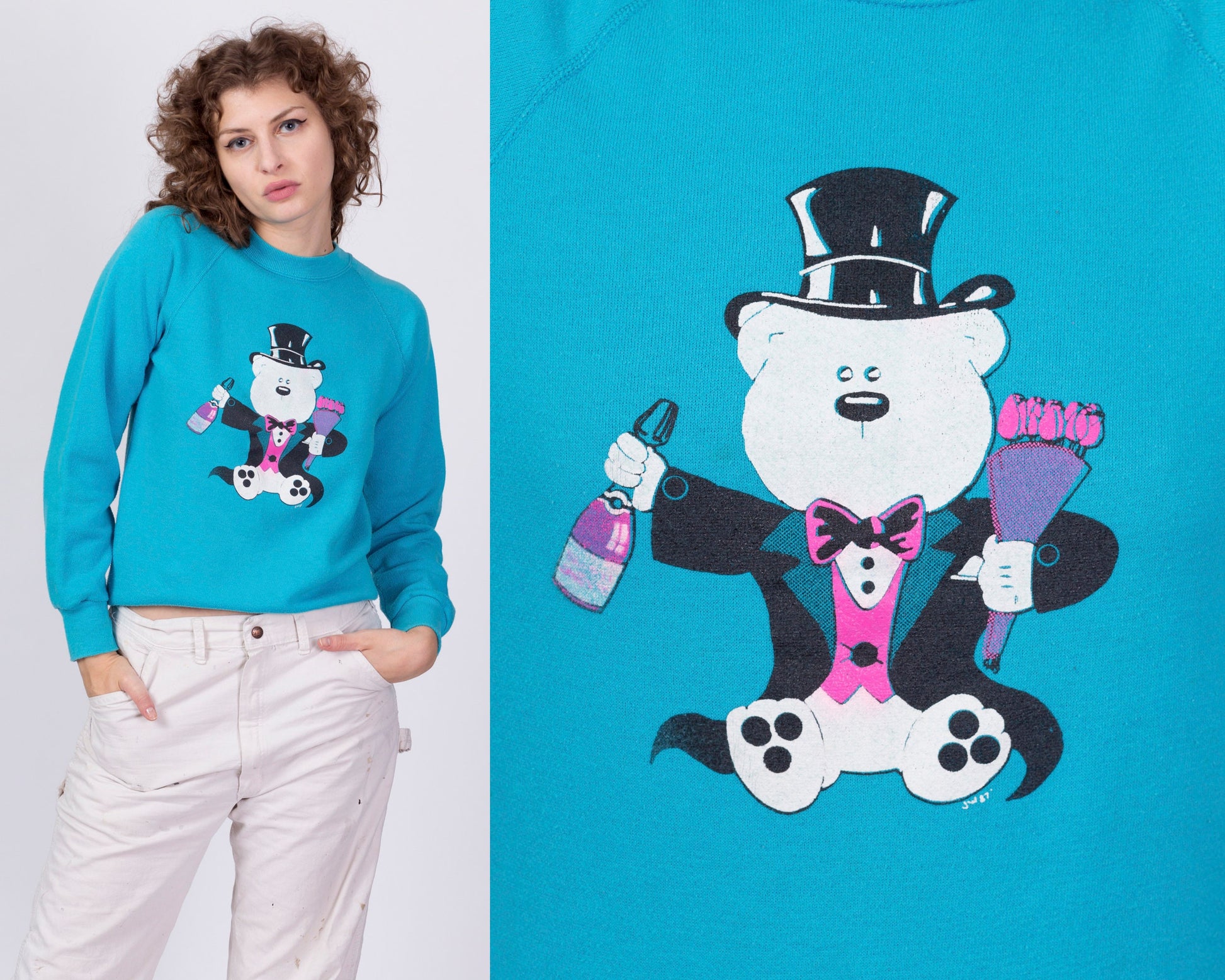 80s Romantic Teddy Bear Sweatshirt - Small 