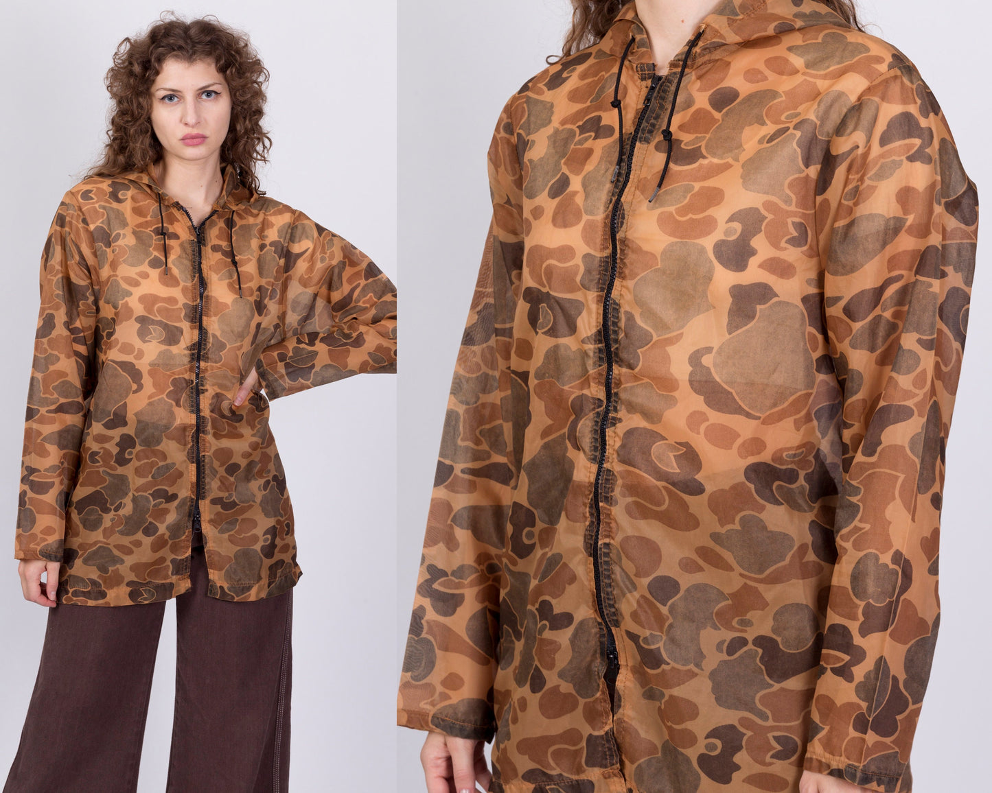 70s 80s SafTbak Sheer Camo Cover Jacket - Men's Medium, Women's Large 