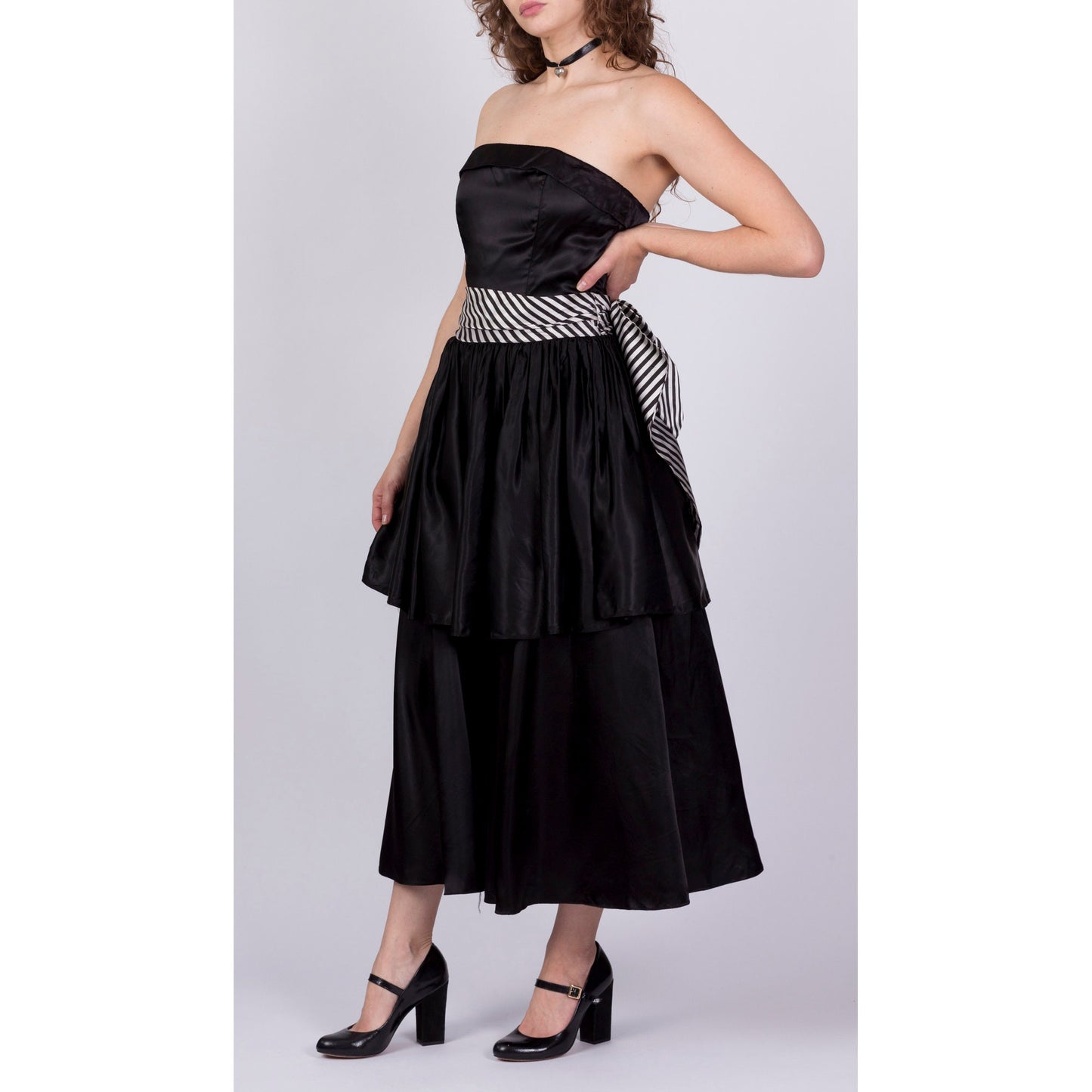Vintage Gunne Sax Strapless Striped Satin Party Dress - Medium 