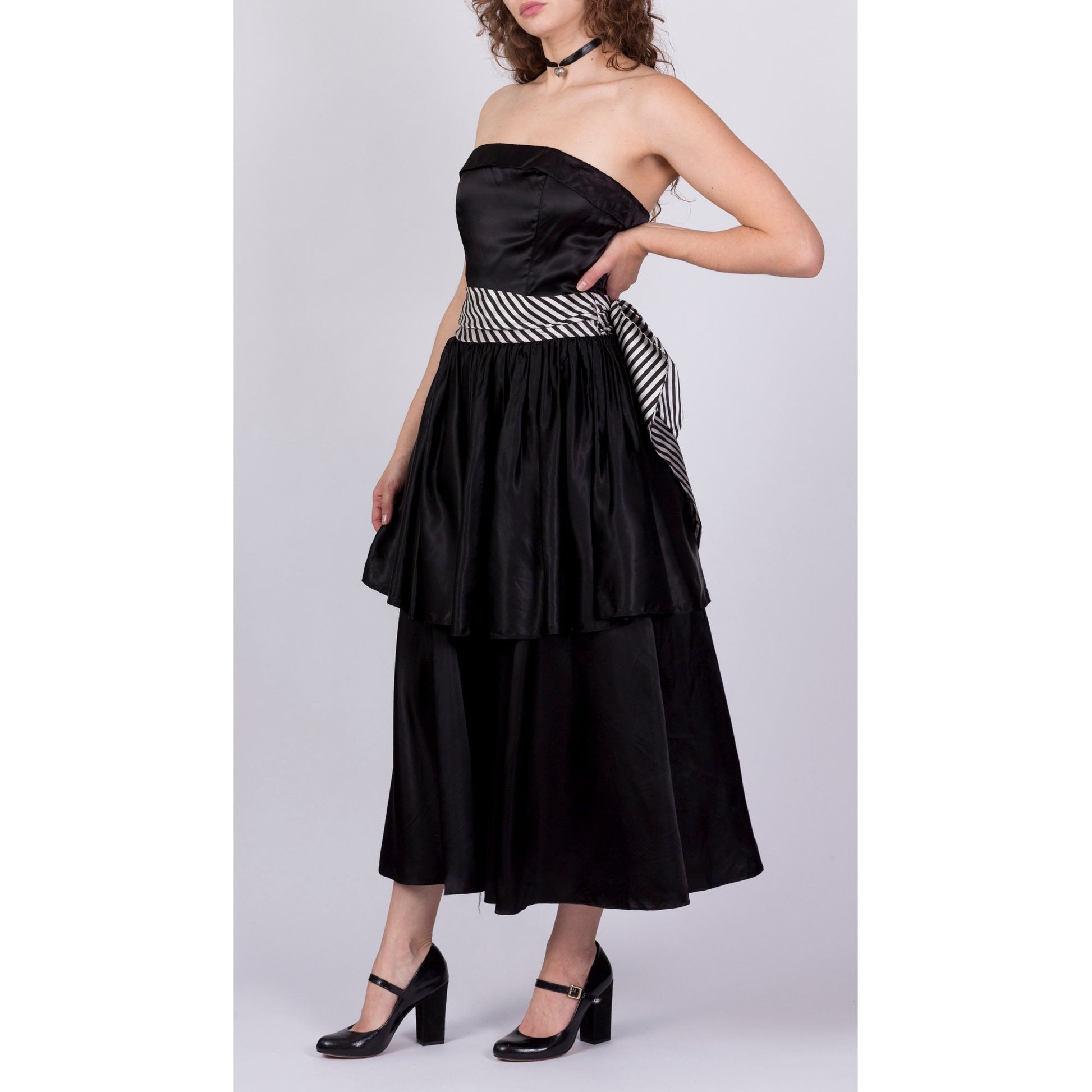 Vintage Gunne Sax Strapless Striped Satin Party Dress - Medium 