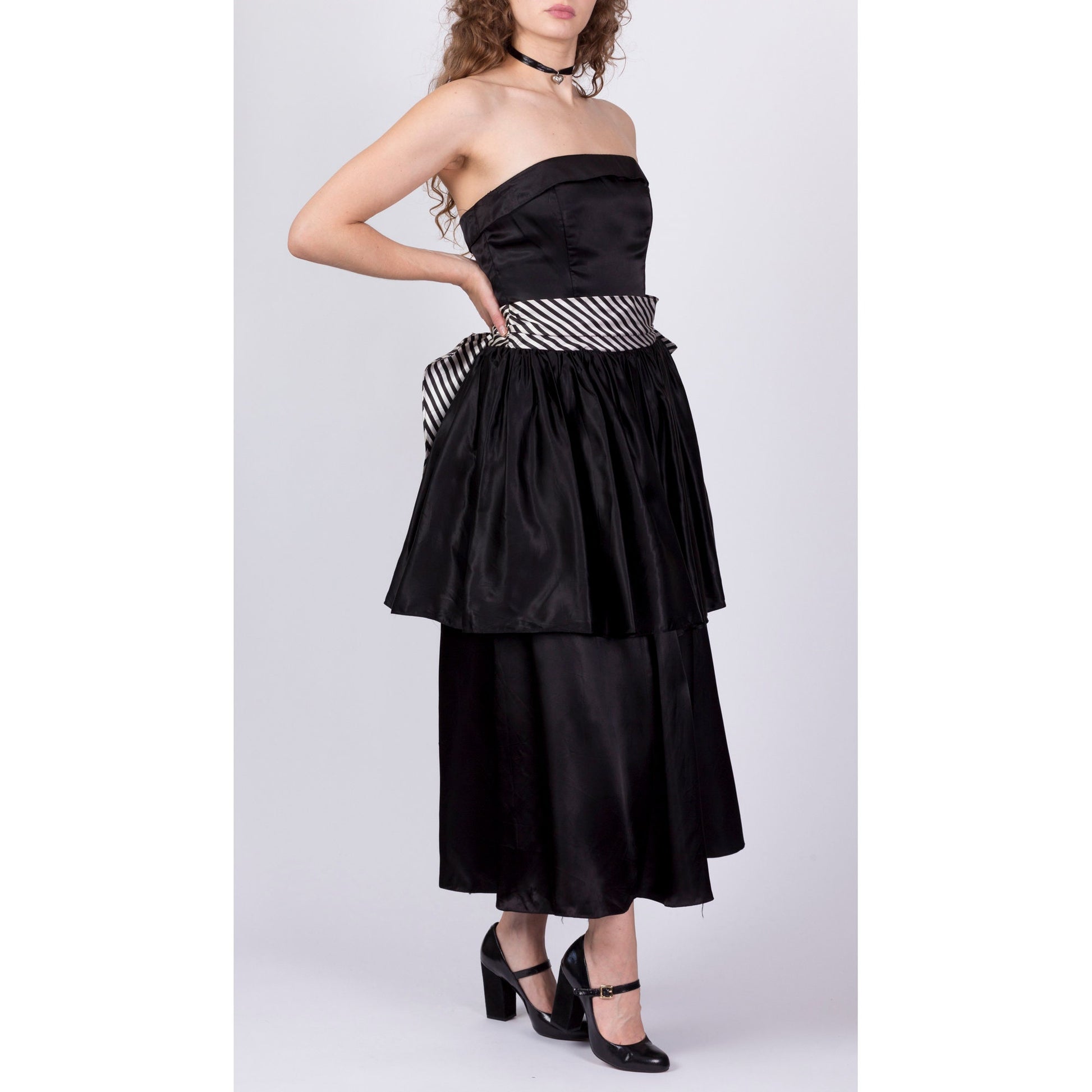 Vintage Gunne Sax Strapless Striped Satin Party Dress - Medium 