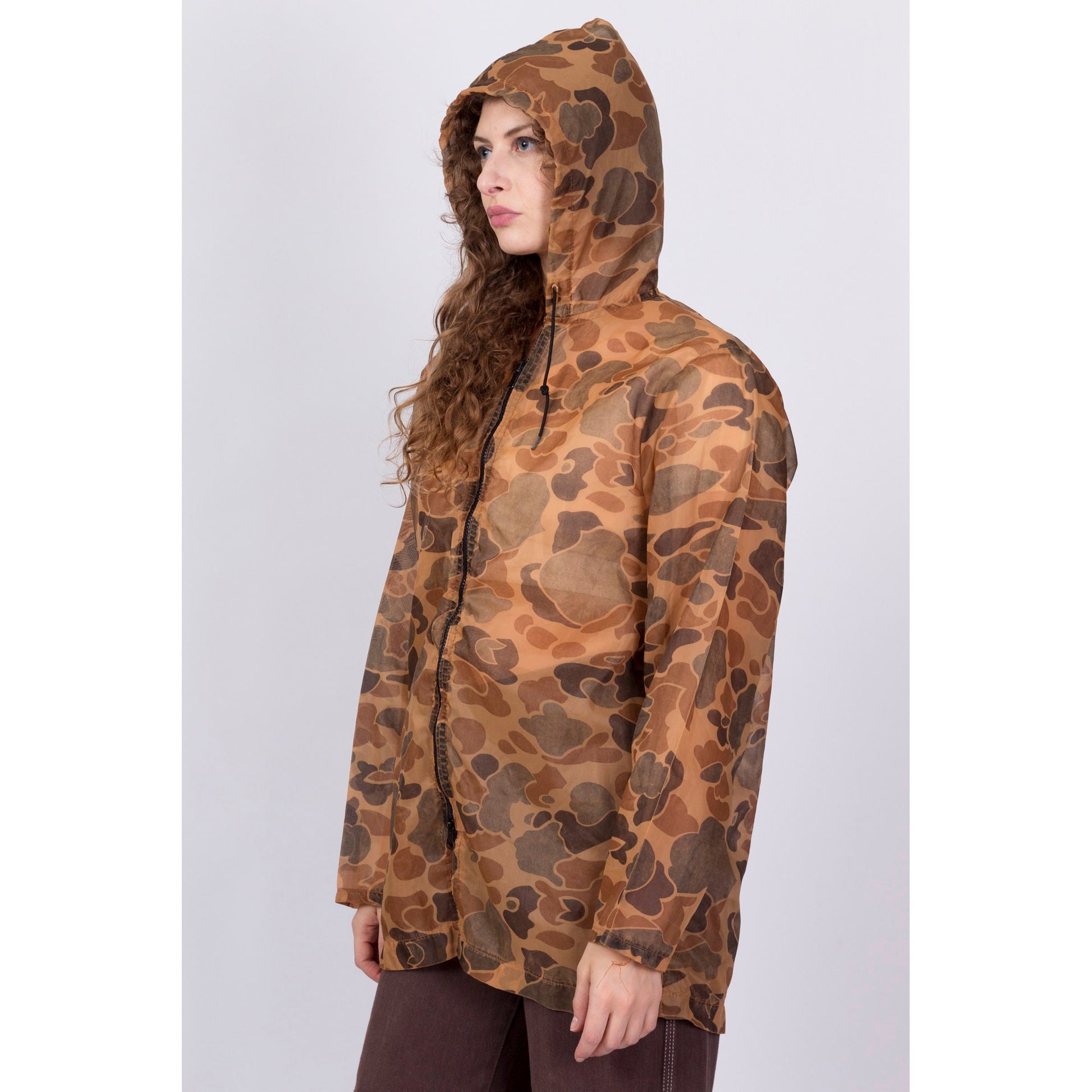 70s 80s SafTbak Sheer Camo Cover Jacket - Men's Medium, Women's Large 
