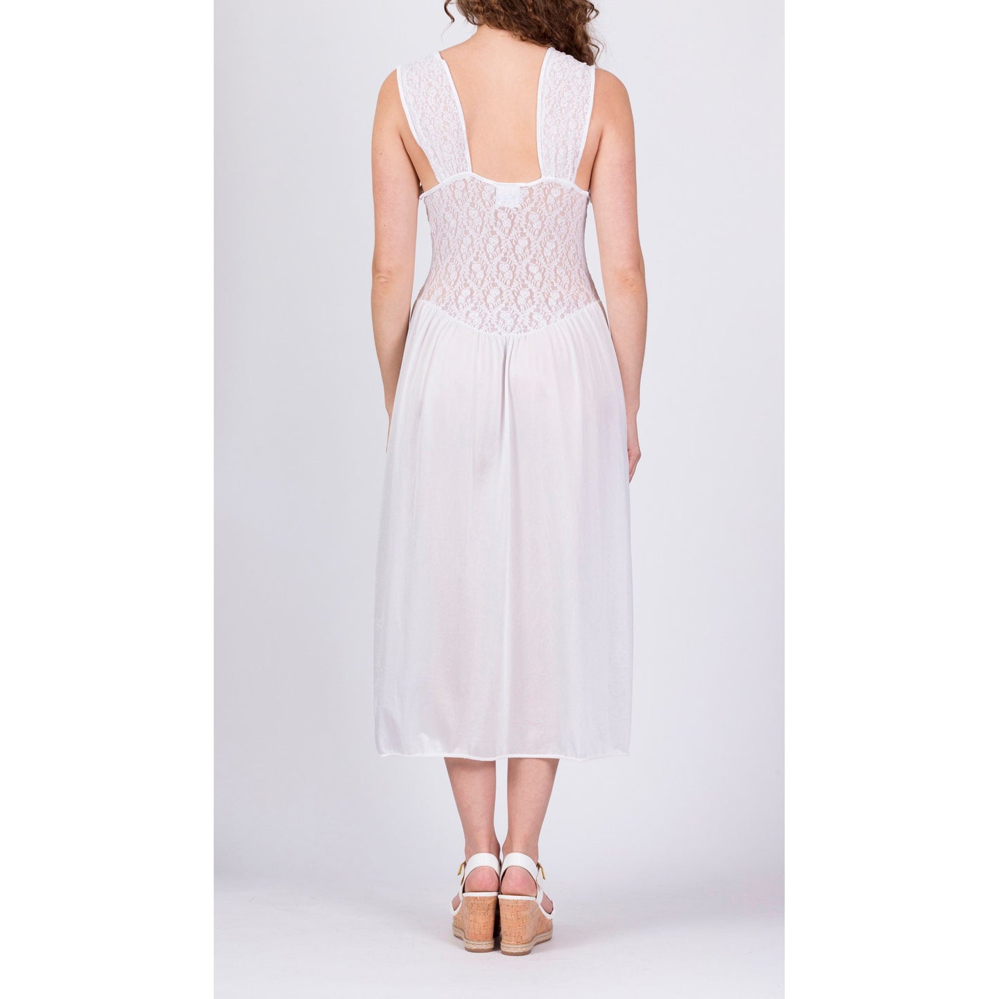 80s Sheer White Lace Nightgown - Medium 