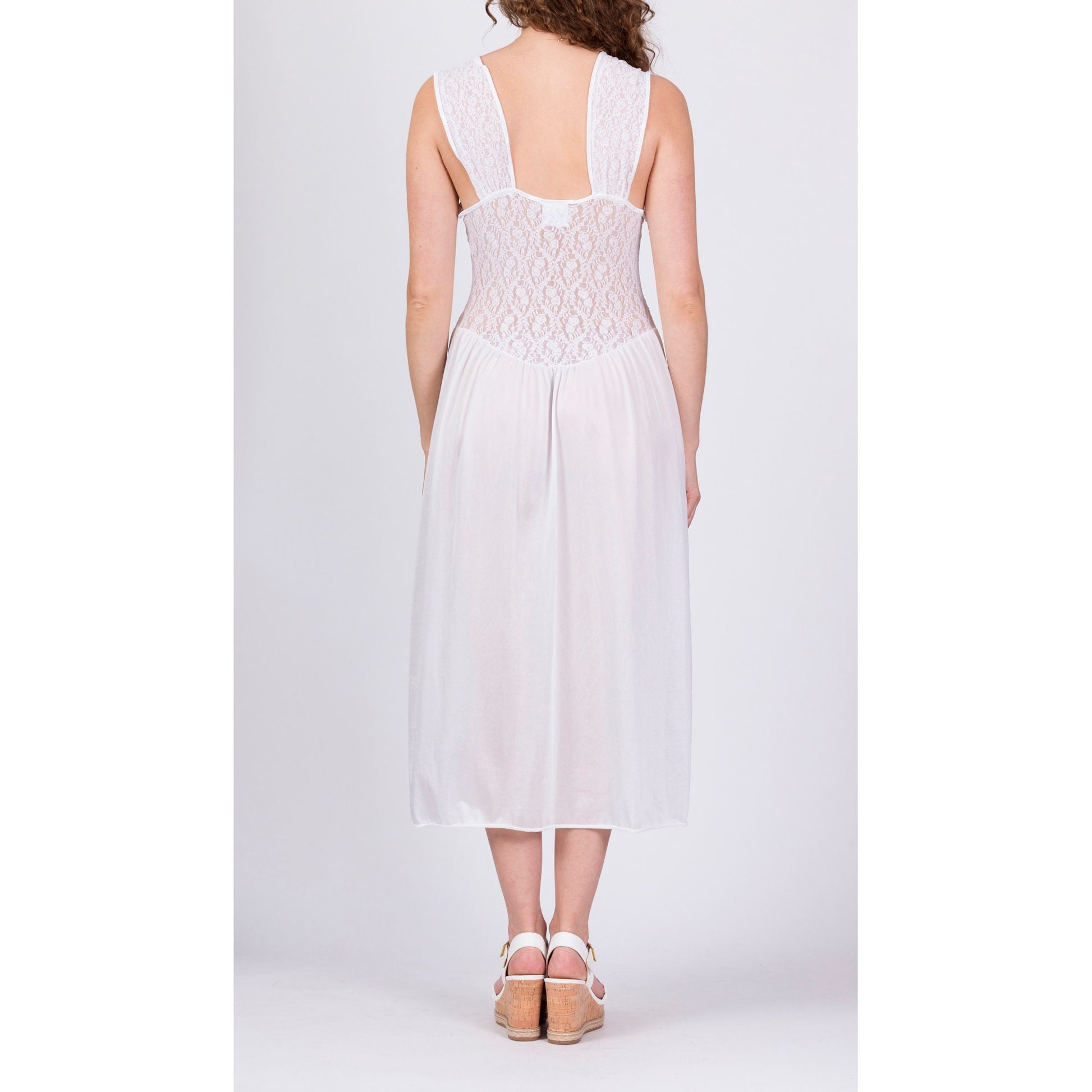 80s Sheer White Lace Nightgown - Medium 