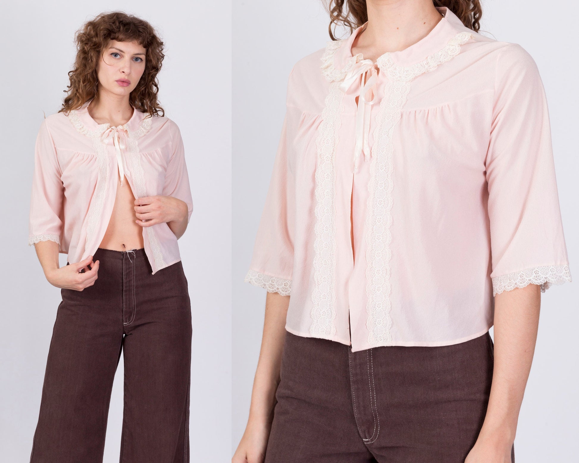 1950s Baby Pink Bed Jacket - Small 