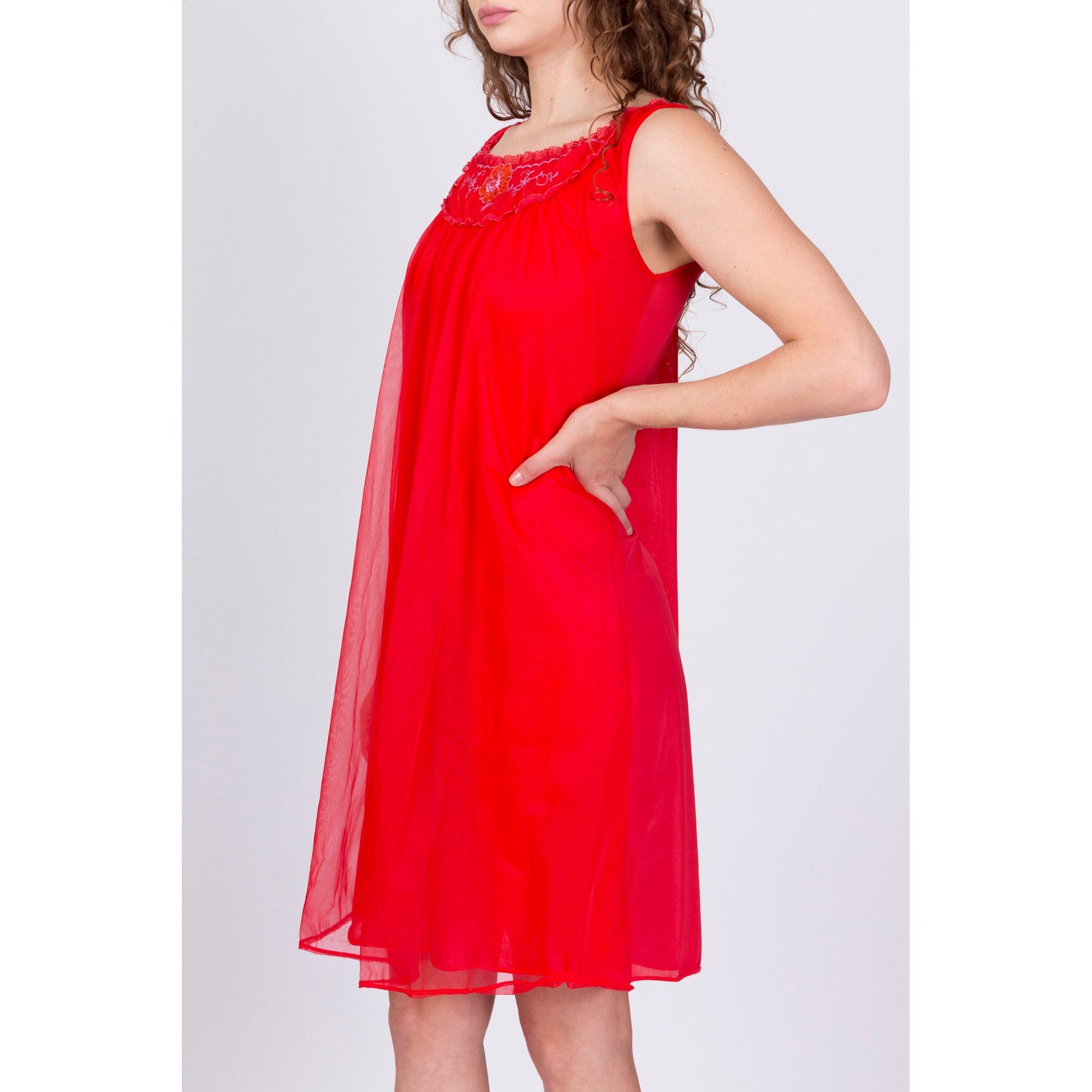 60s Red Babydoll Nightie - Small 
