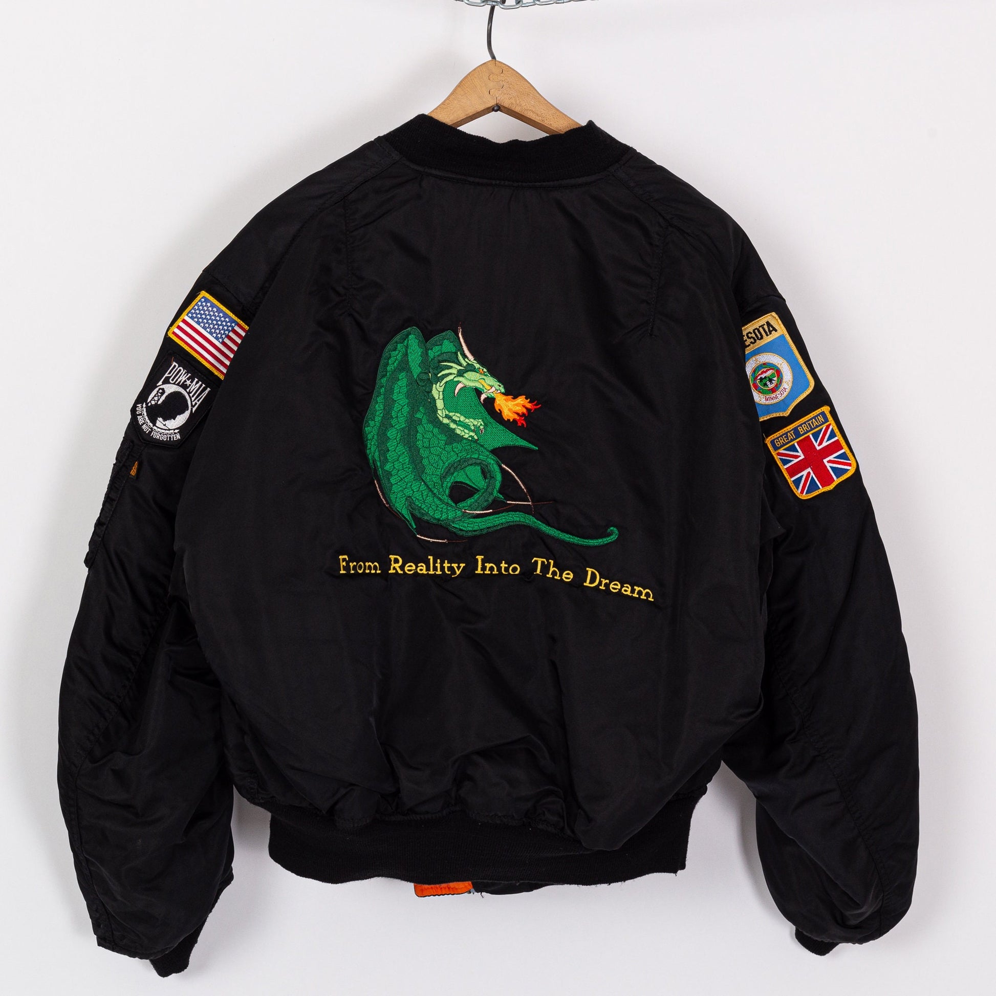 Vintage Dragon Graphic Reversible Black Bomber Flight Jacket - Men's XXL 