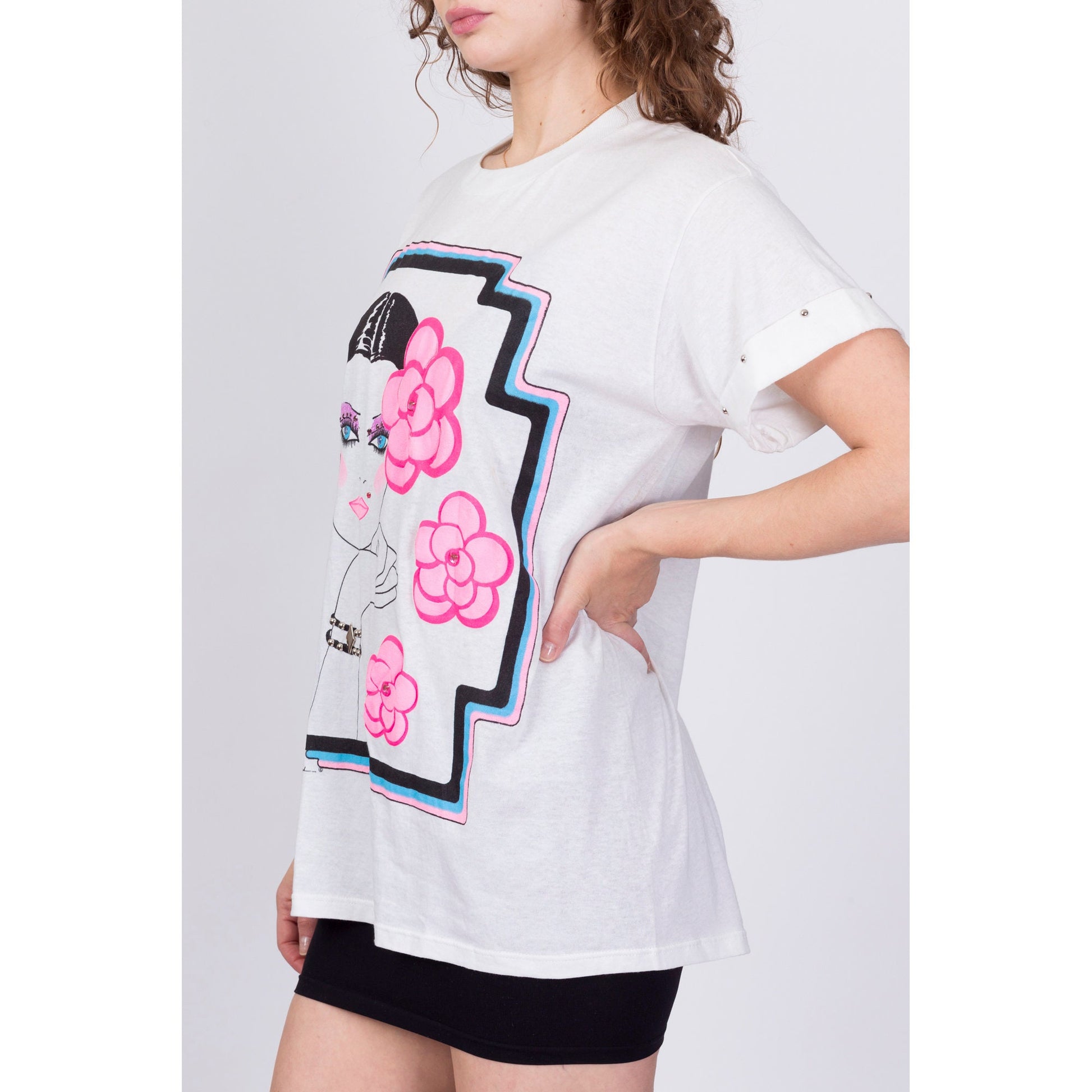 80s Carol Joseph Glam Lady Print Graphic T Shirt - Extra Large 