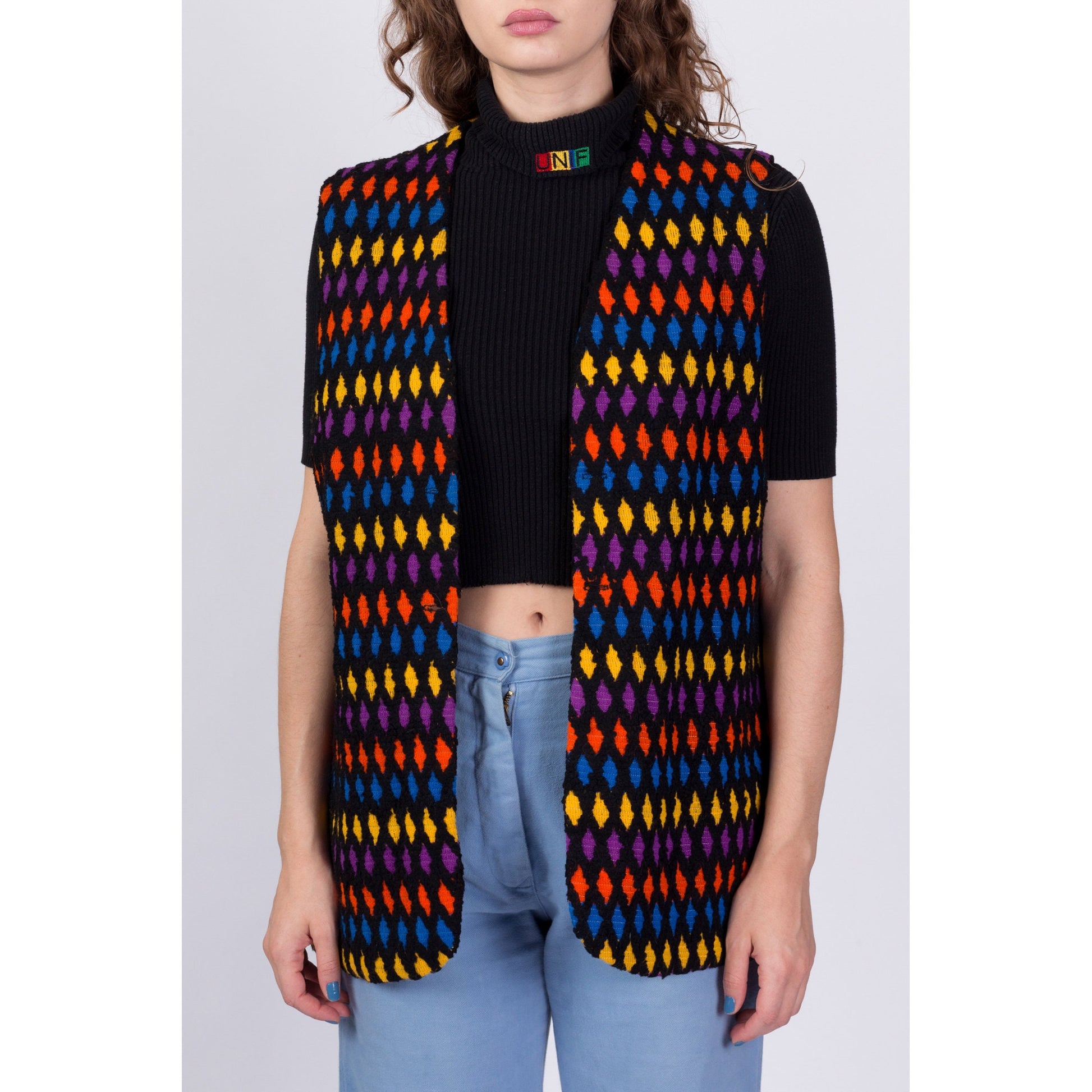70s Diamond Knit Hippie Vest - Extra Large 