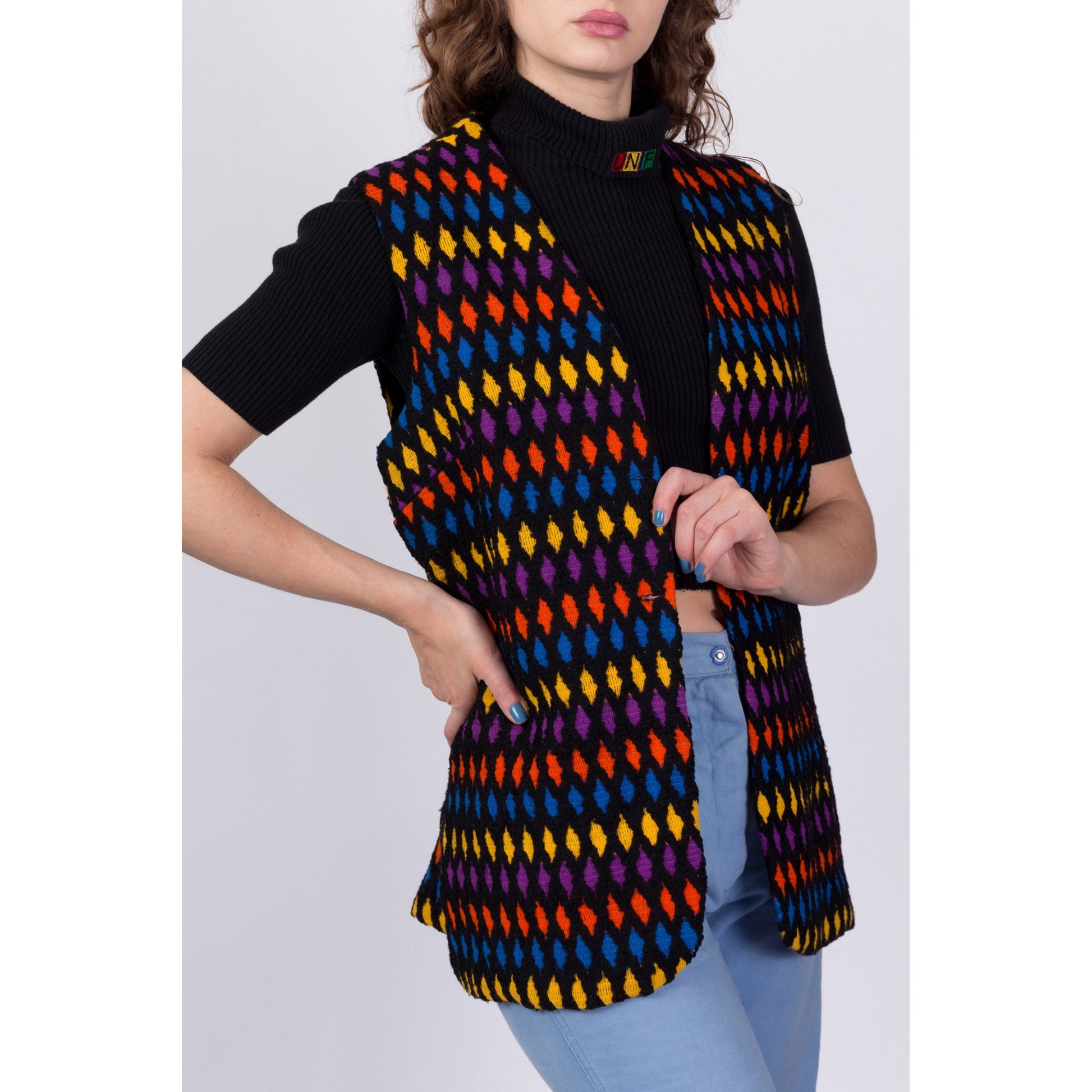 70s Diamond Knit Hippie Vest - Extra Large 