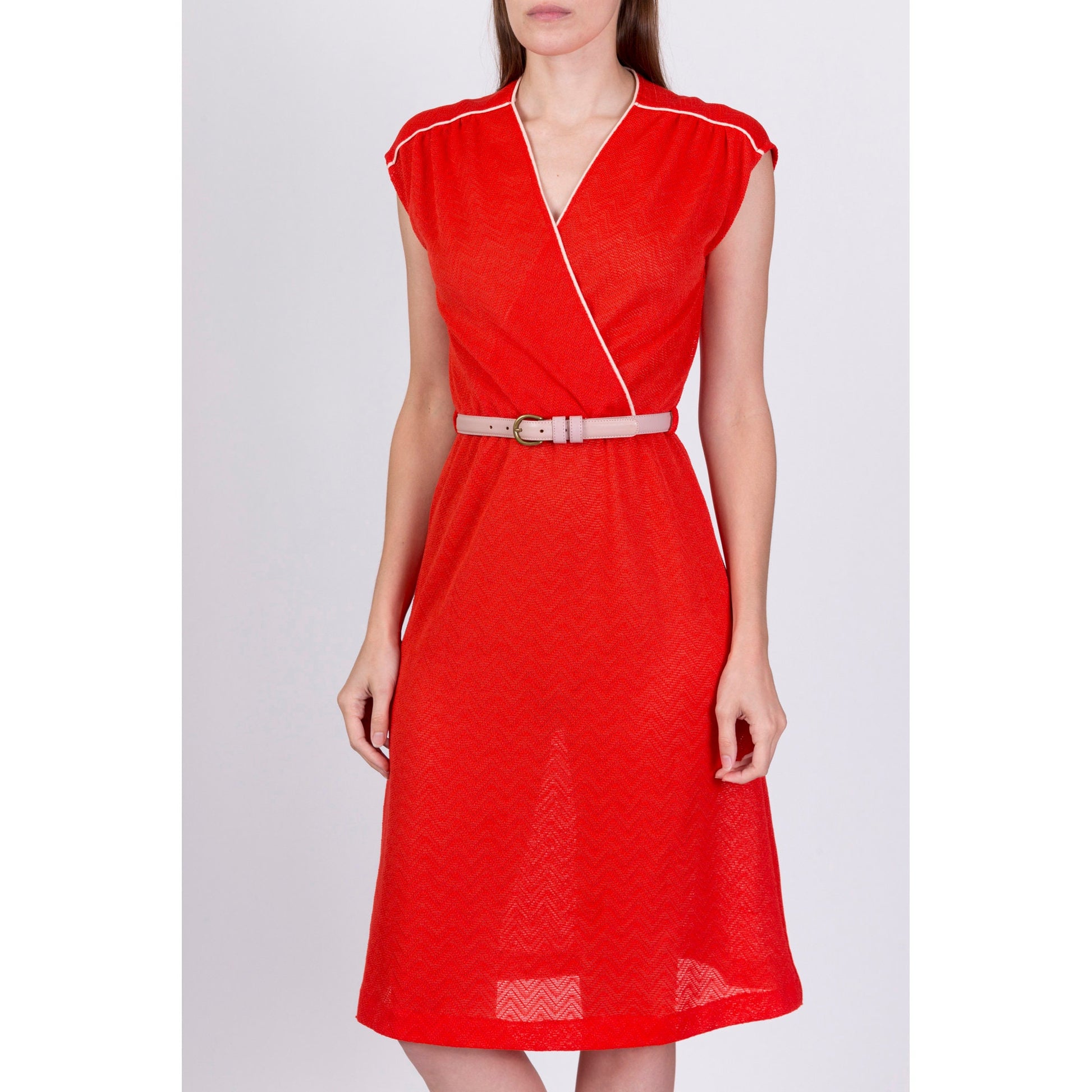 70s Red Knit Mini Dress - Small 