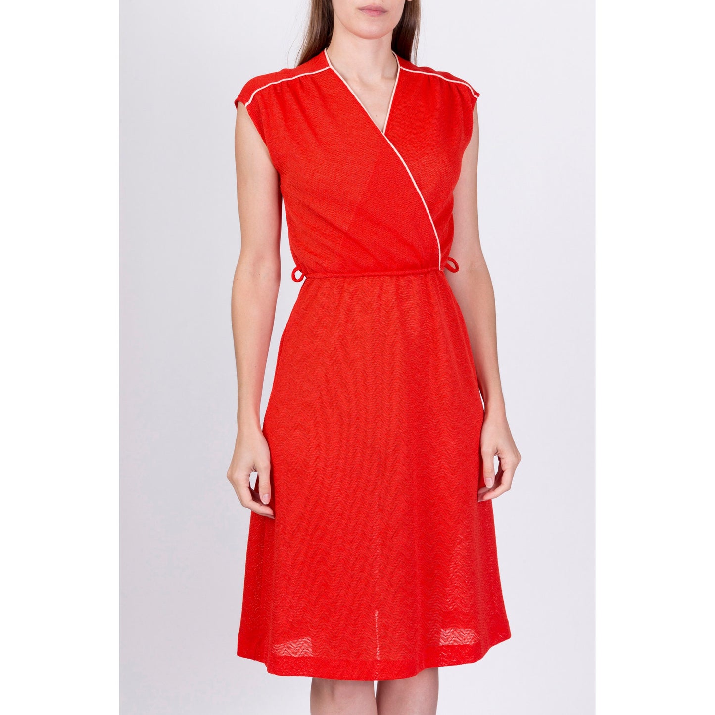 70s Red Knit Mini Dress - Small 