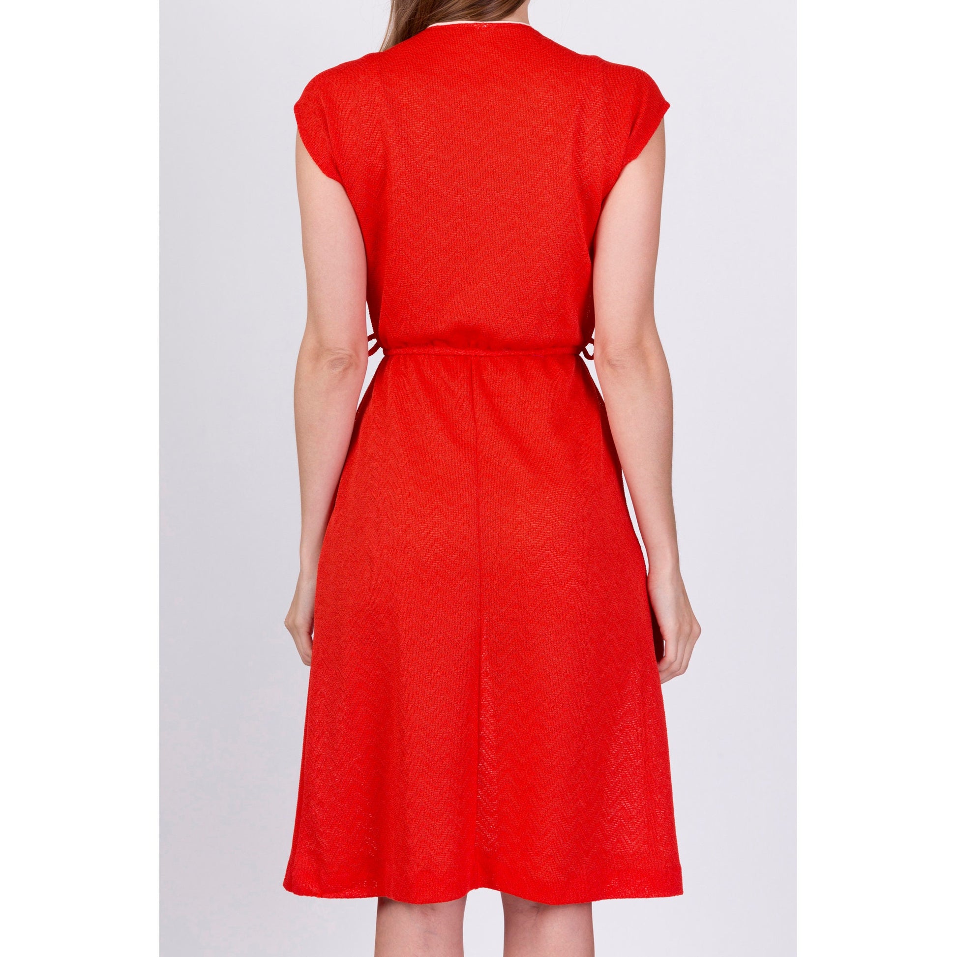 70s Red Knit Mini Dress - Small 