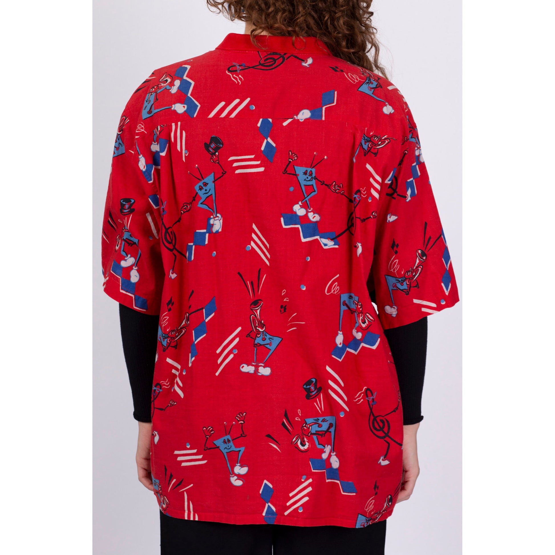 Vintage Red Novelty Music Print Shirt - Men's Large 