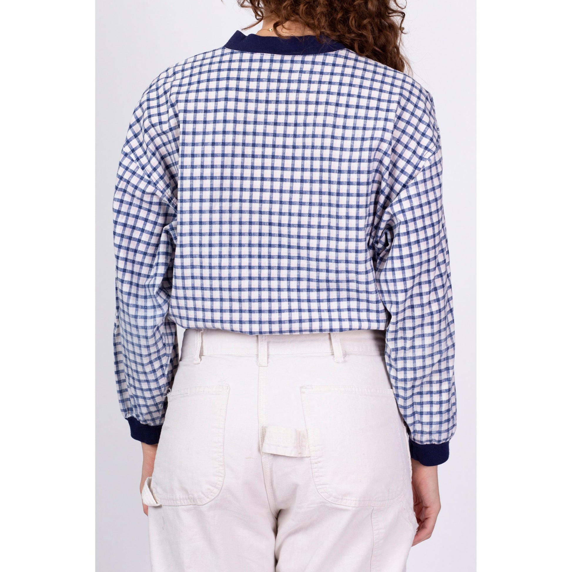 80s 90s Plaid Zip Up Cropped Jacket - One Size 