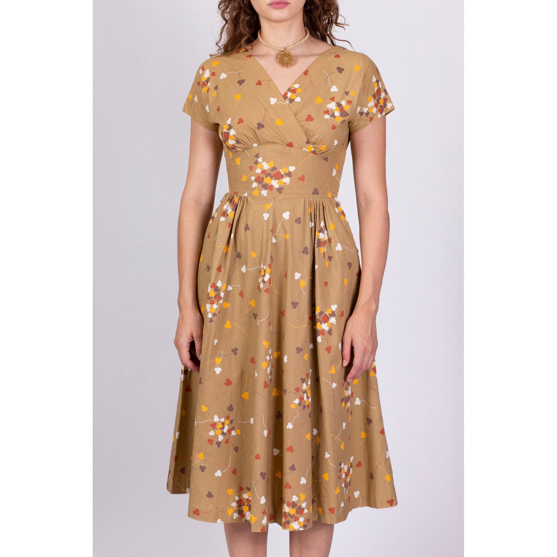 1950s Betty Barclay Clover Print Midi Dress - Extra Small 