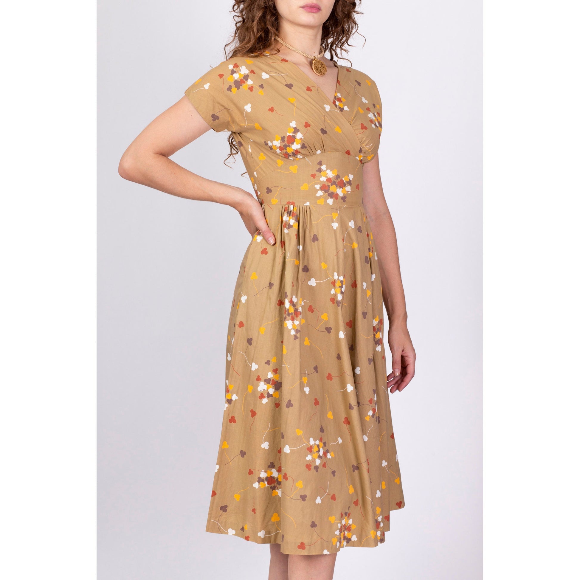 1950s Betty Barclay Clover Print Midi Dress - Extra Small 
