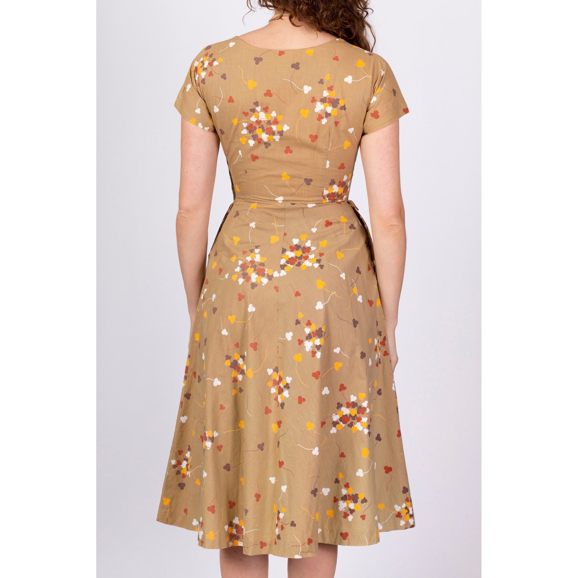 1950s Betty Barclay Clover Print Midi Dress - Extra Small 