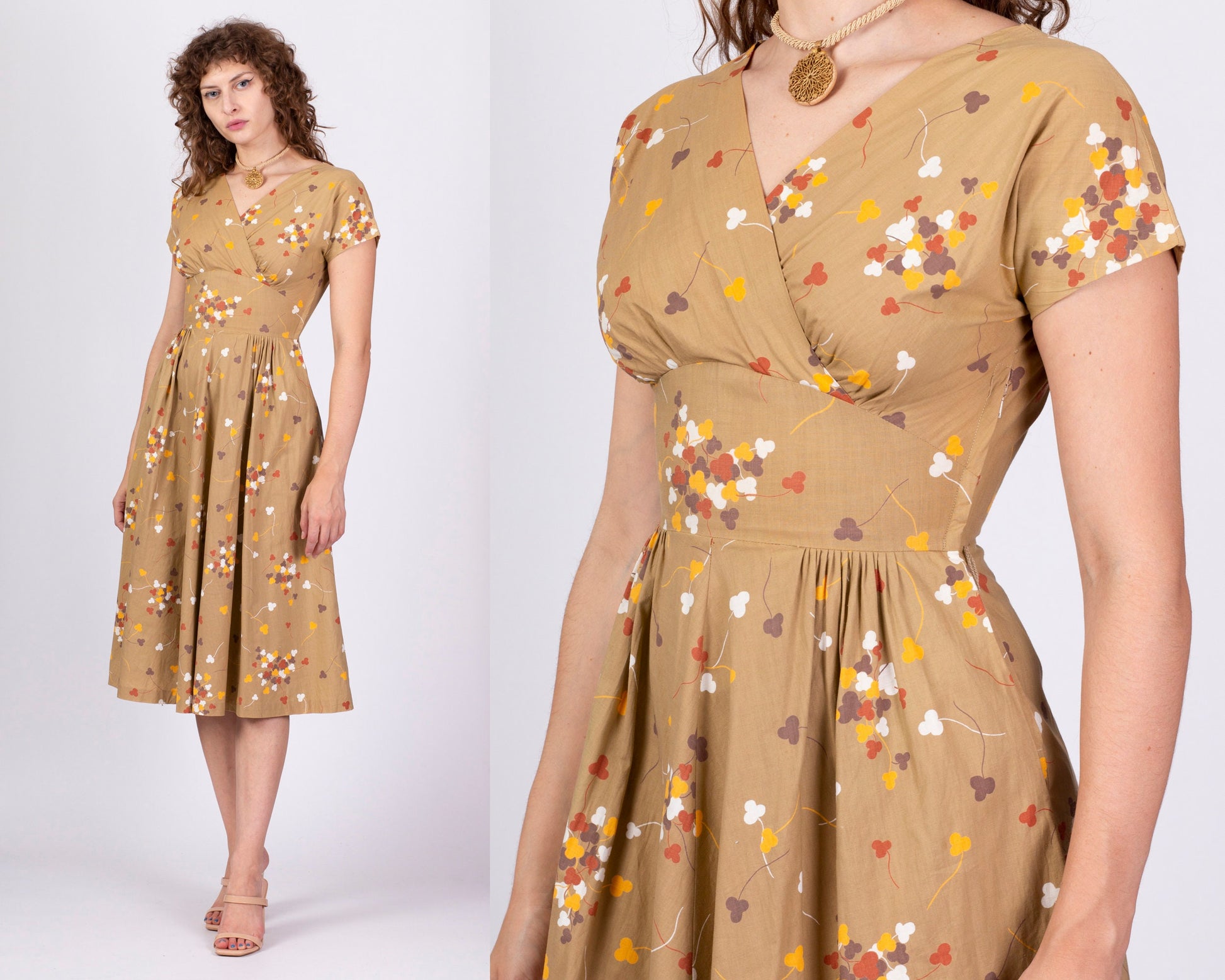 1950s Betty Barclay Clover Print Midi Dress - Extra Small 