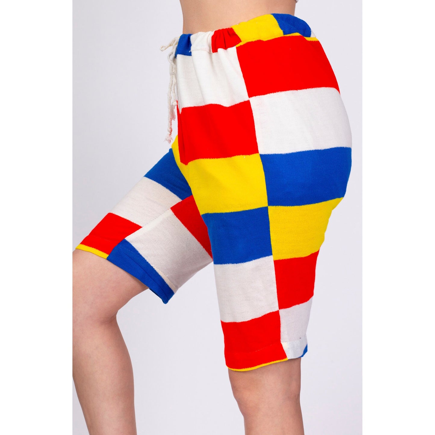 60s 70s Color Block Long Swim Shorts - Men's Medium, Women's Large 