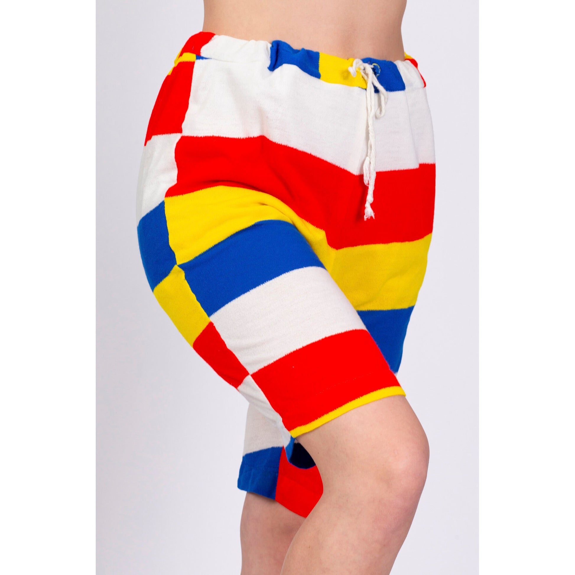 60s 70s Color Block Long Swim Shorts - Men's Medium, Women's Large 