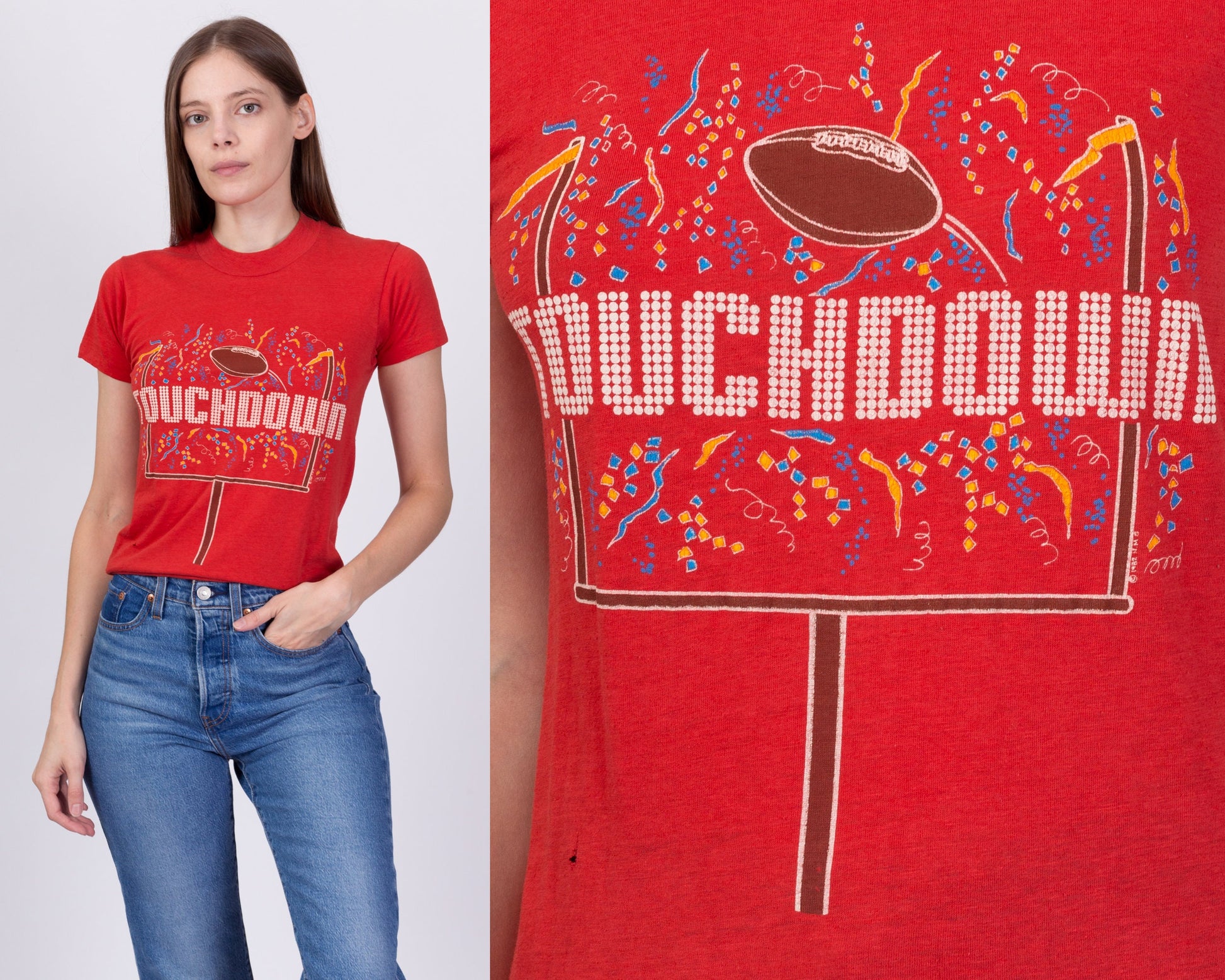 80s "Touchdown!" Football T Shirt - Small 