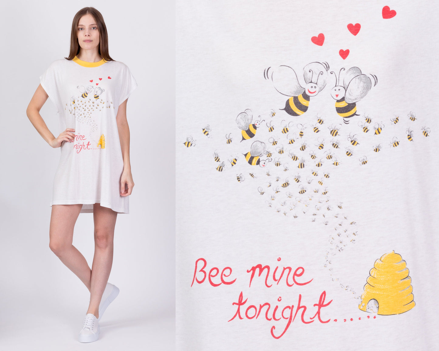 80s "Bee Mine Tonight" Pajama Mini Dress - One Size 