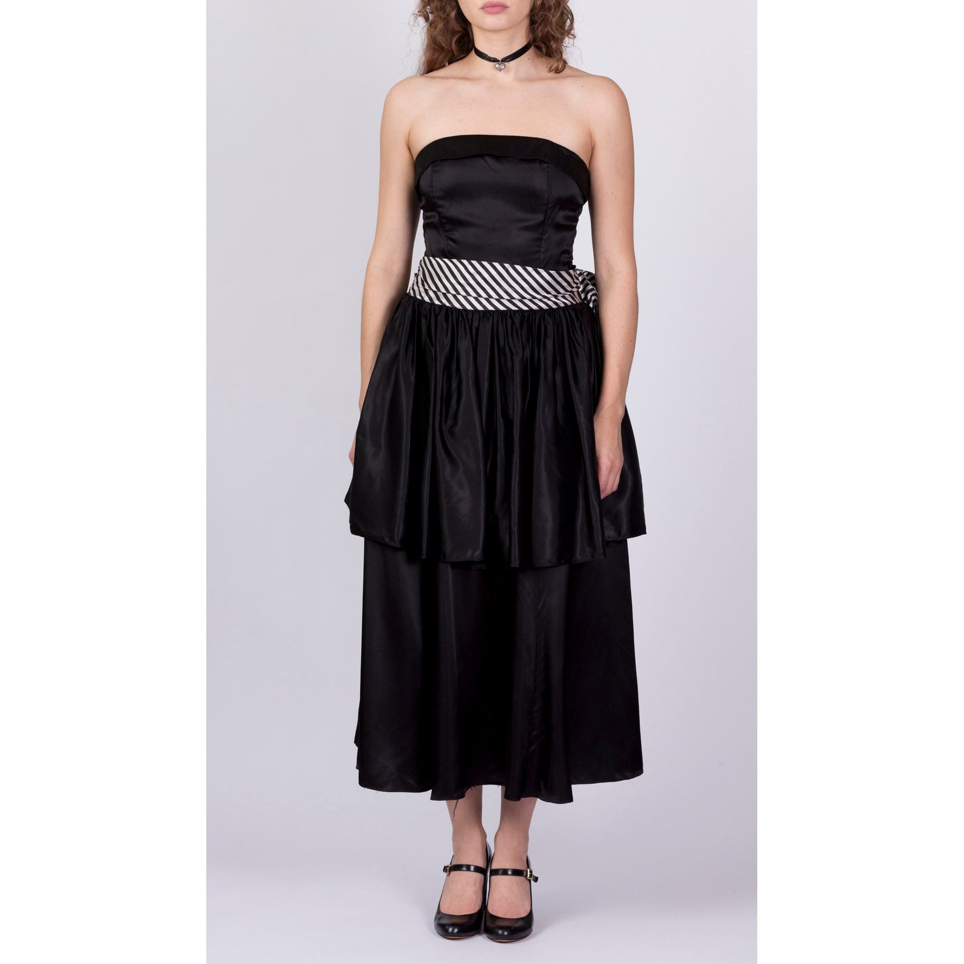 Vintage Gunne Sax Strapless Striped Satin Party Dress - Medium 