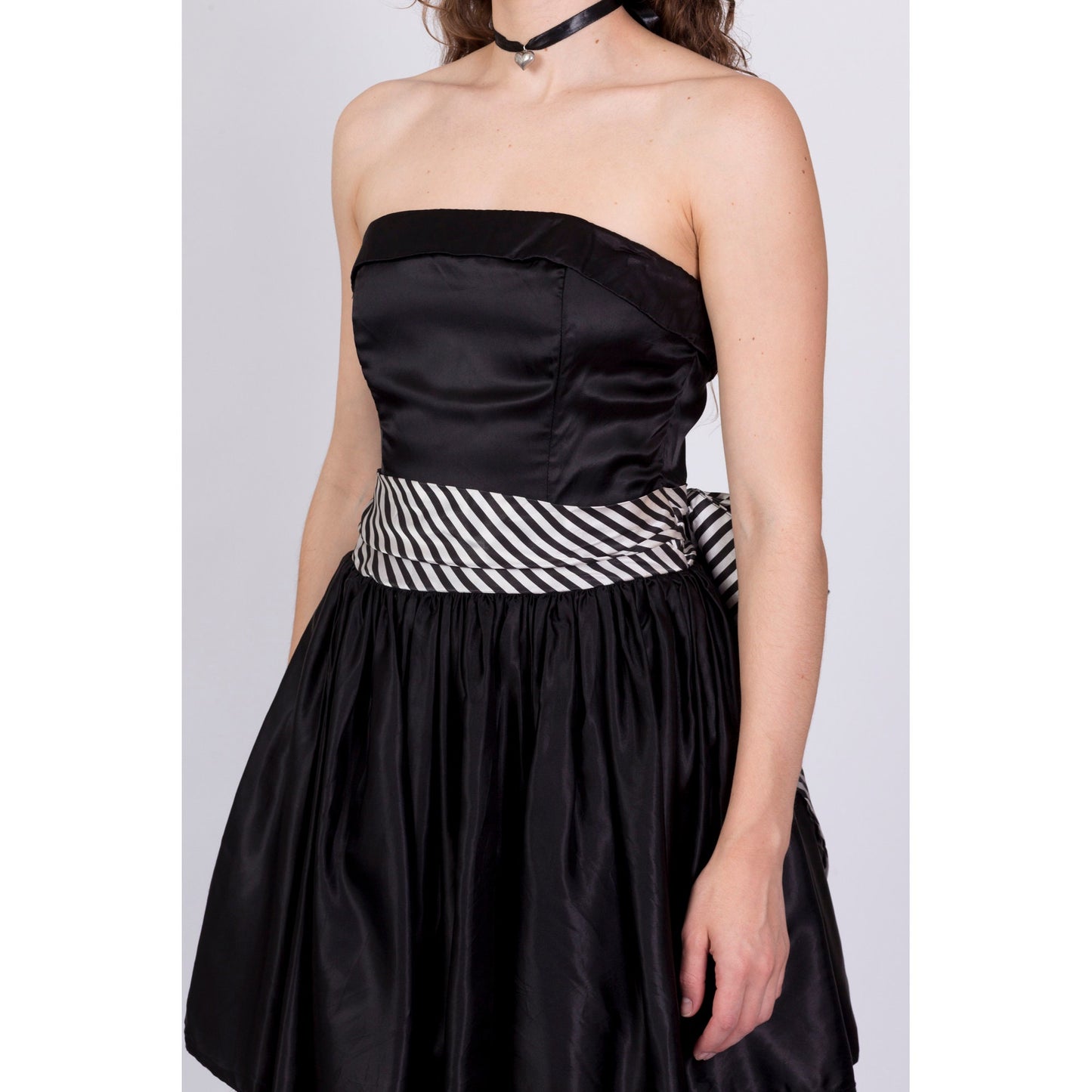 Vintage Gunne Sax Strapless Striped Satin Party Dress - Medium 