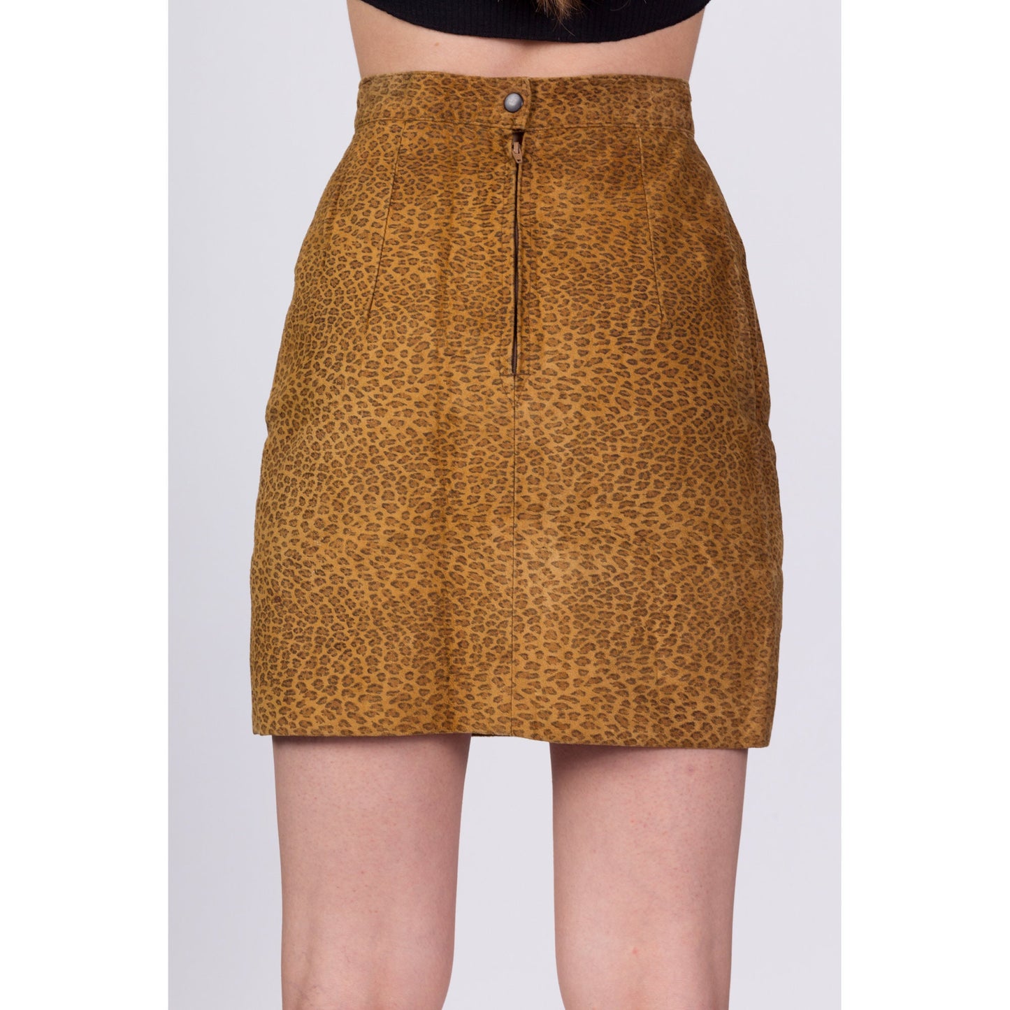90s Leopard Print Suede Mini Skirt - Petite Extra Small, 23" 